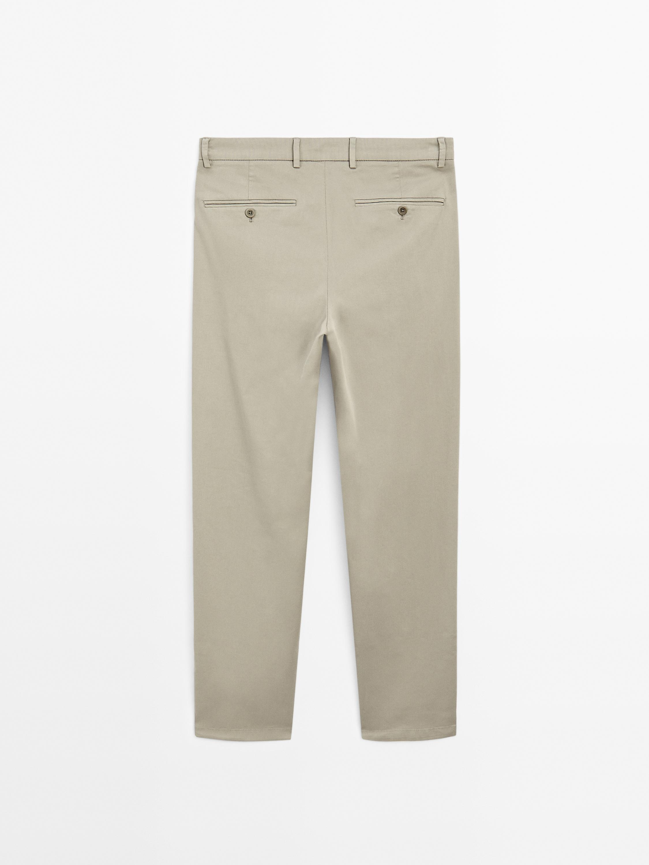 Cotton blend slim fit trousers
