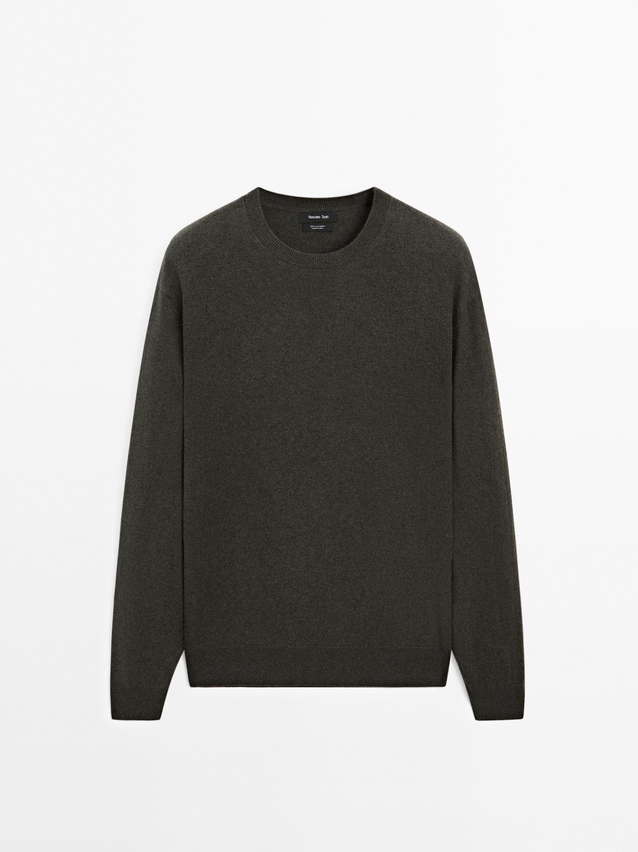 Massimo Dutti - Herre - Trøje I Kashmirstrik Med Rund Hals - Mulvarpegrå - L