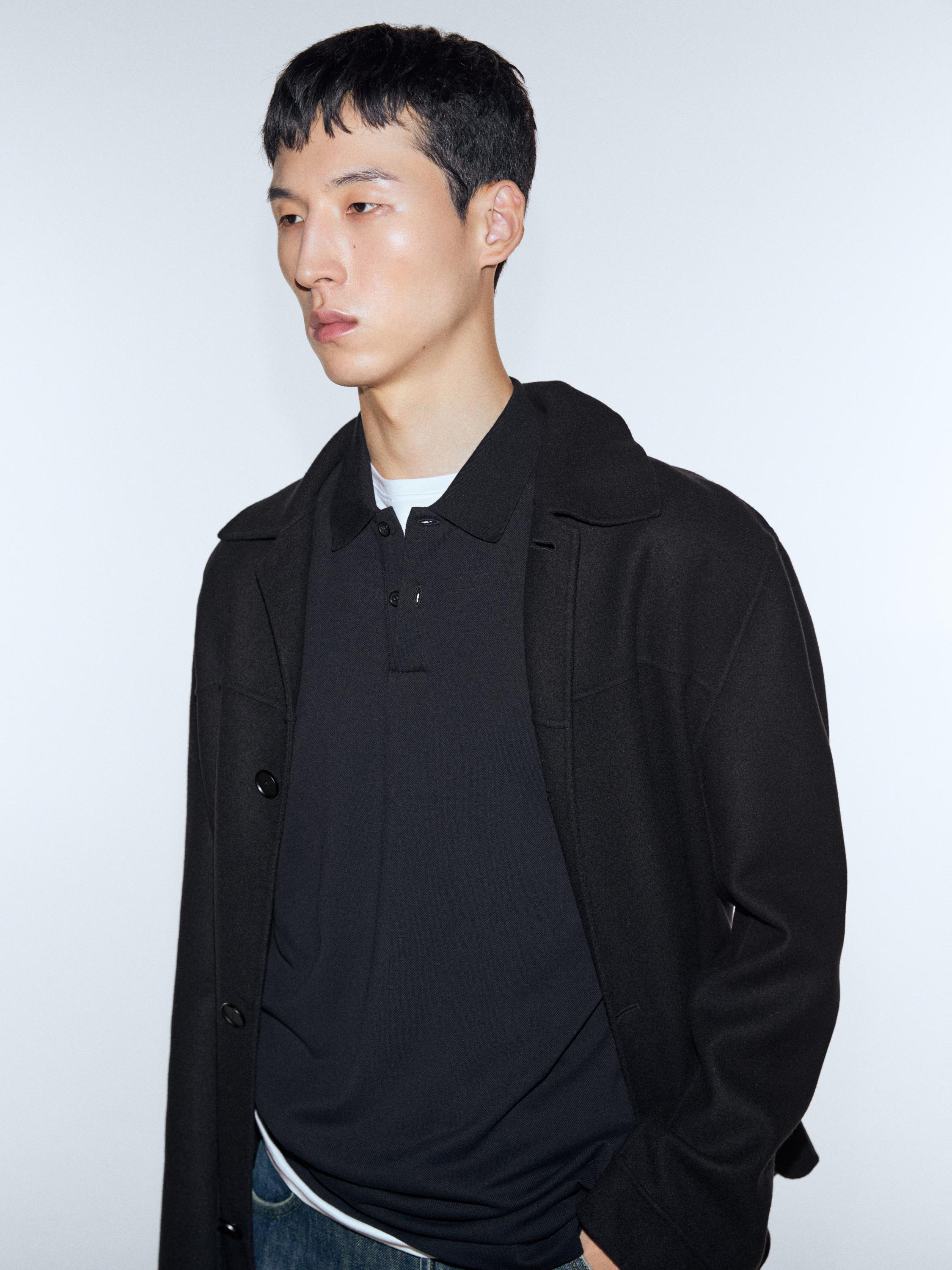 Long sleeve mercerised cotton piqué polo shirt