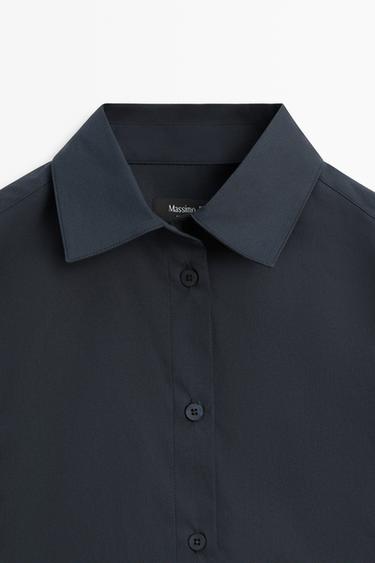 Cotton blend poplin shirt — NAVY BLUE 4
