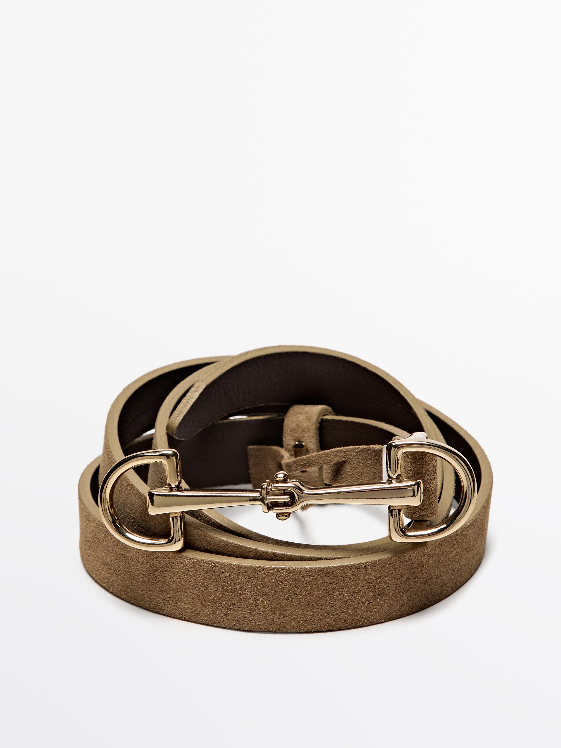 Cintura Equestre In Pelle Scamosciata - Sabbia - L / 90cm - Massimo Dutti - Femminile