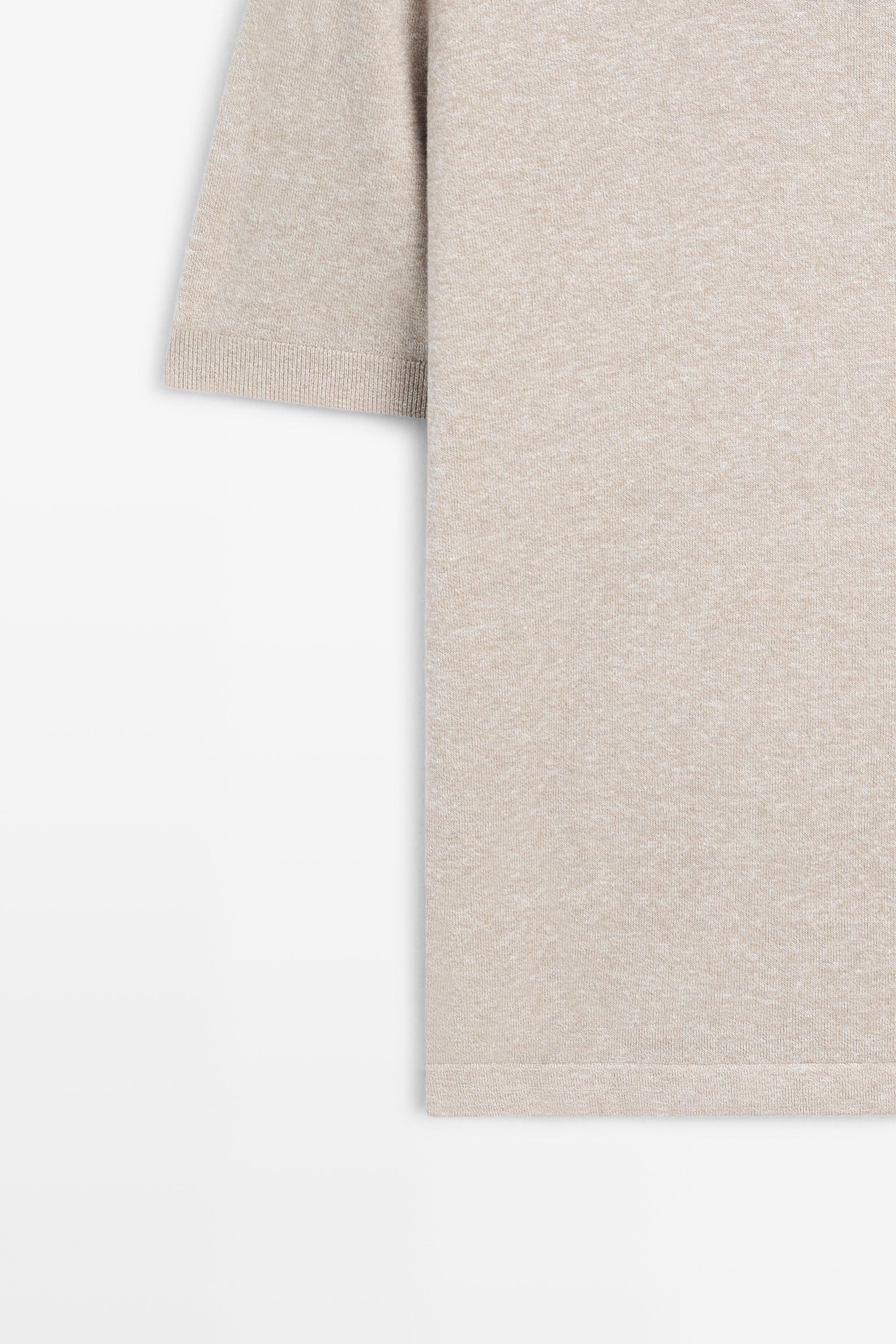 Cotton and linen knit polo sweater — BEIGE