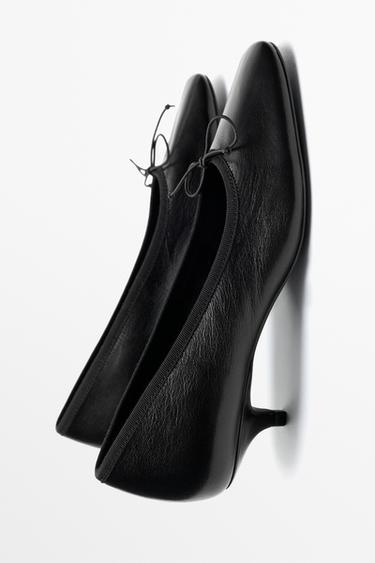 Leather heeled ballerina — BLACK 4