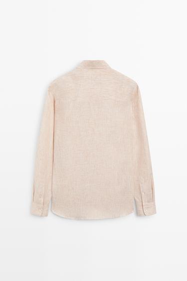 100% linen regular fit striped shirt — Light Beige 6
