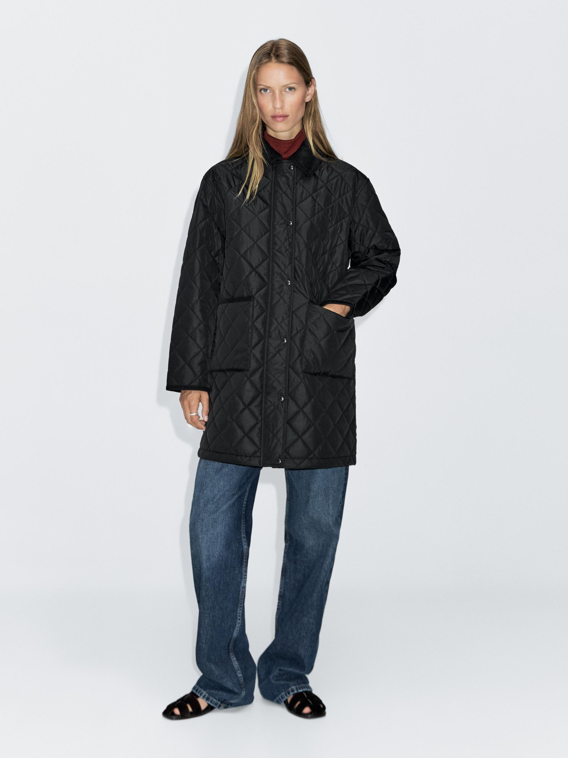Casaco Acolchoado Comprido E Leve Com Pormenor De Bombazina - Preto - M - Massimo Dutti - Mulher