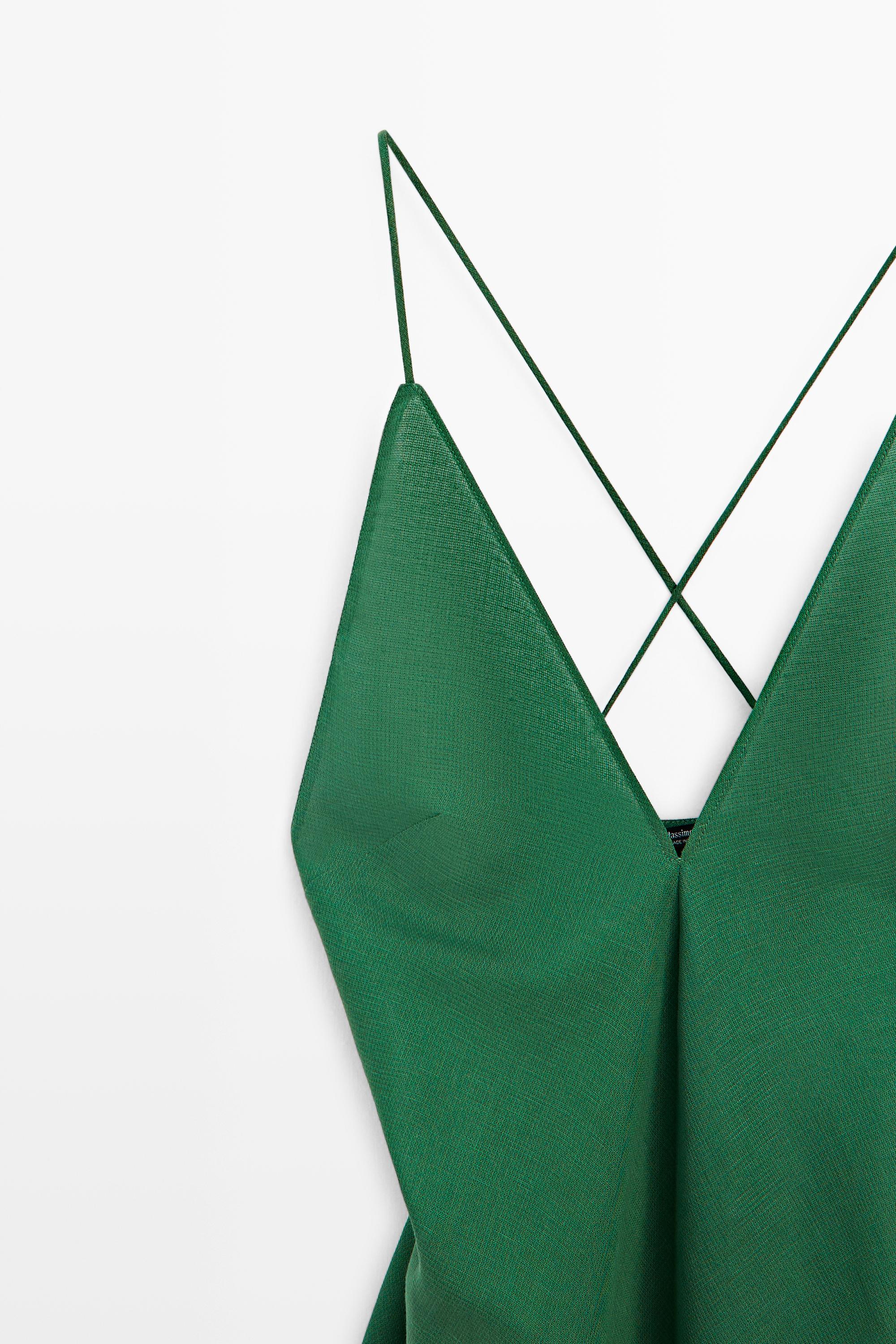 Asymmetric spaghetti strap top — BOTTLE GREEN