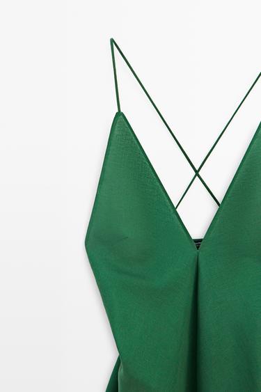 Asymmetric spaghetti strap top — BOTTLE GREEN 4