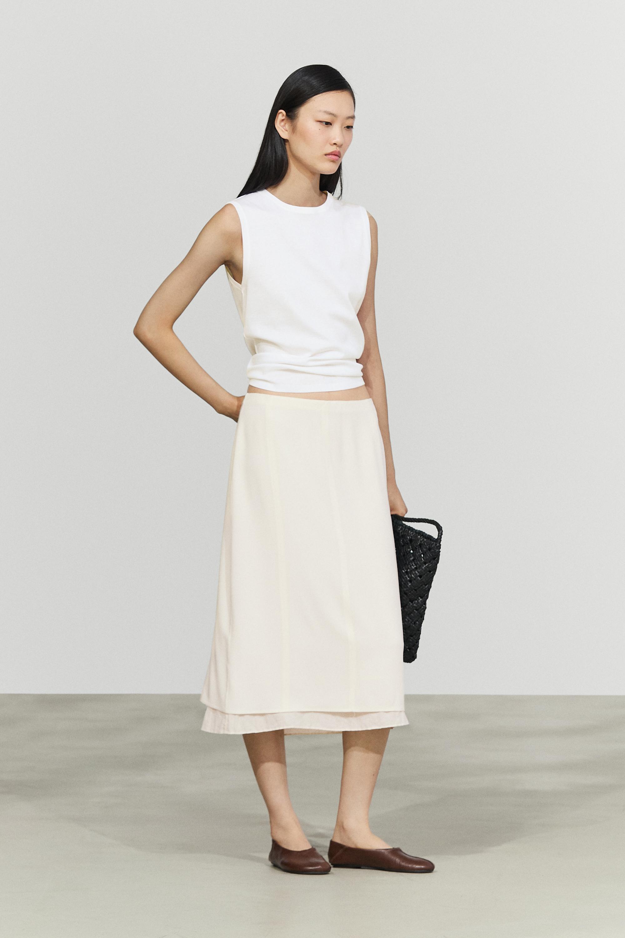 Double-layered midi skirt with seam detail — Off white
