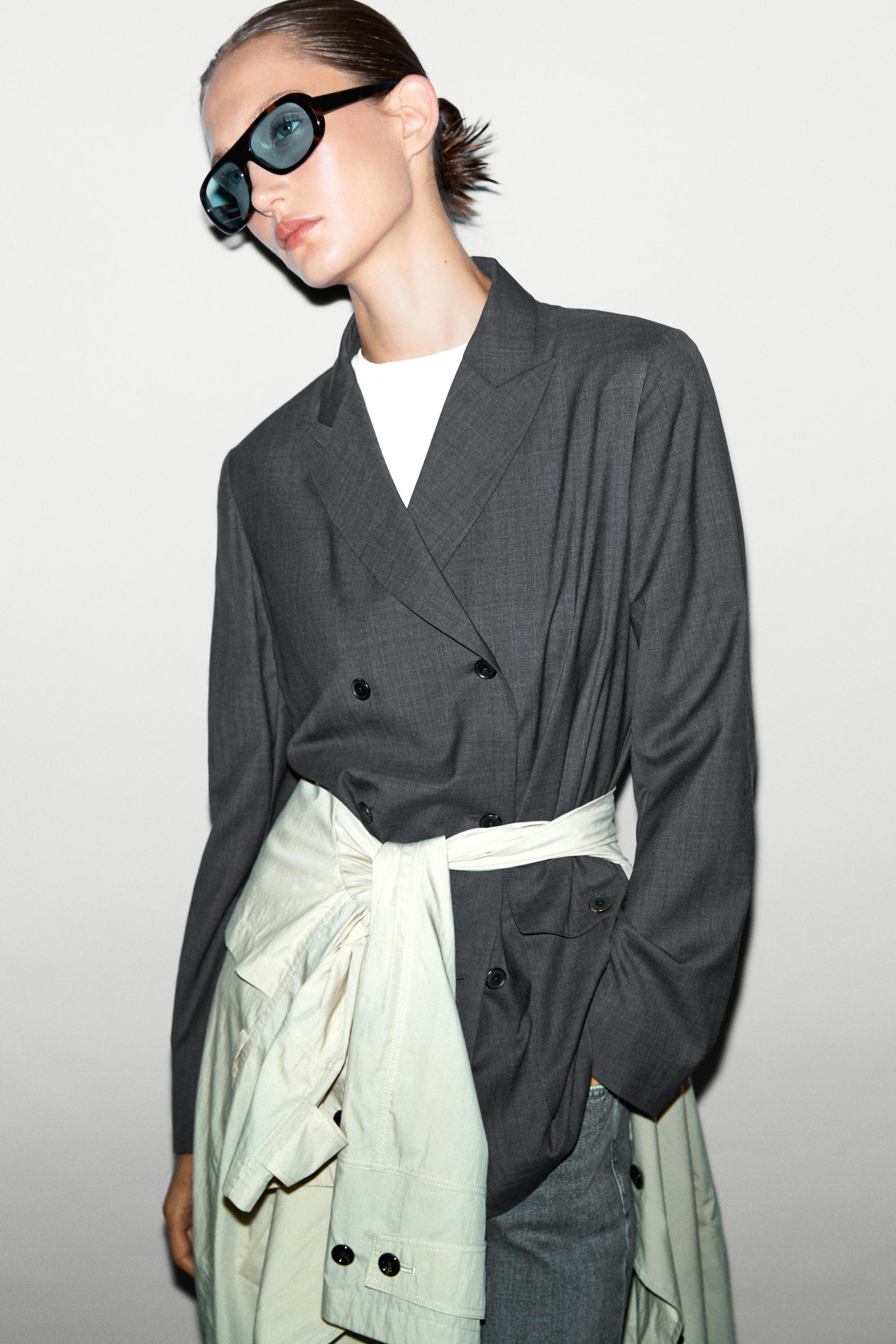 Double-breasted blazer with pocket detail — DARK GREY