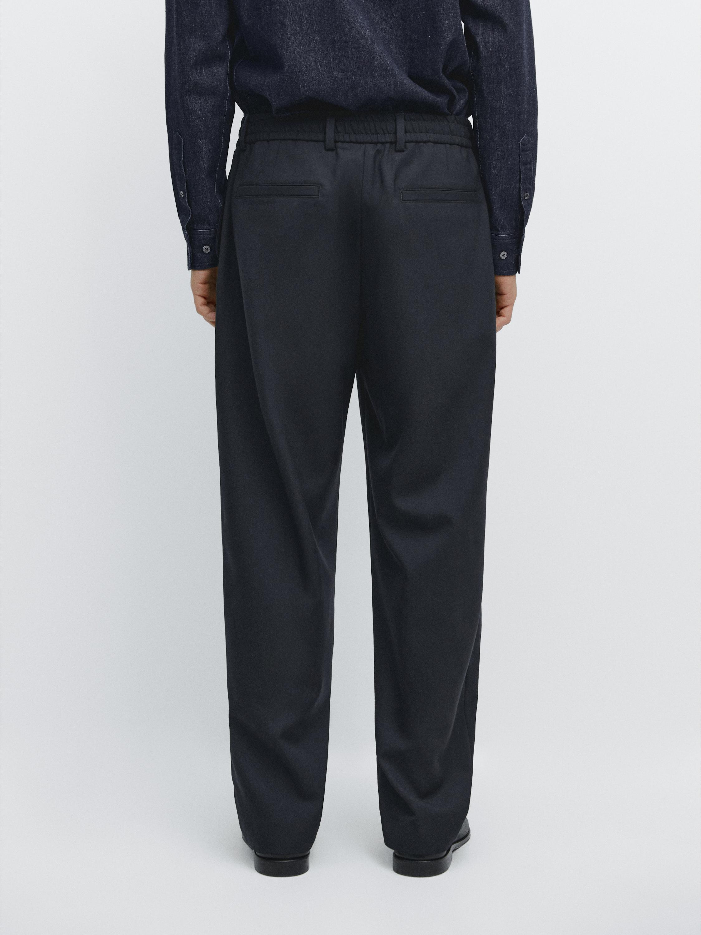 Cool wool textured pants — NAVY BLUE