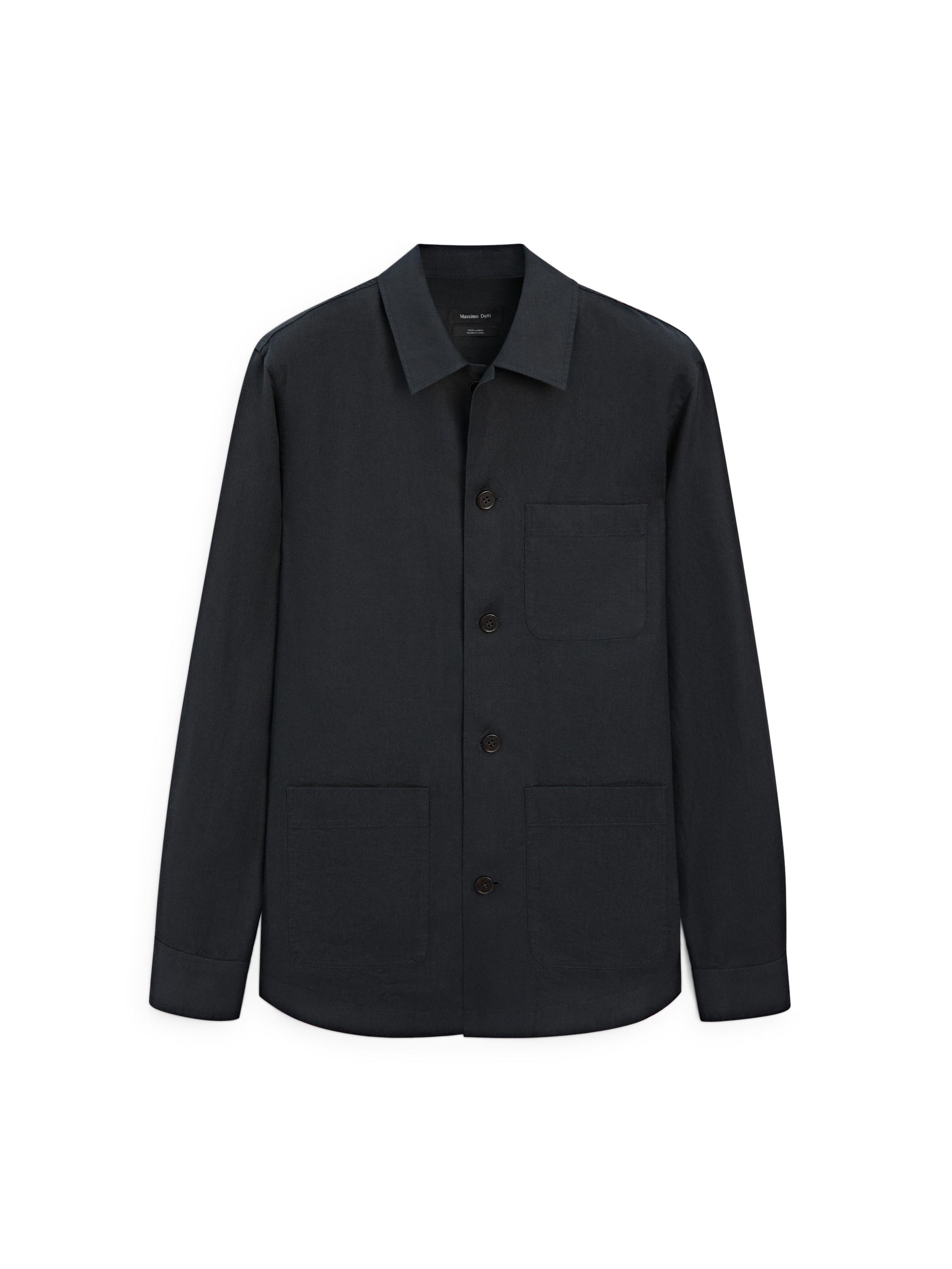 Linen total look overshirt with pocket details — NAVY BLUE