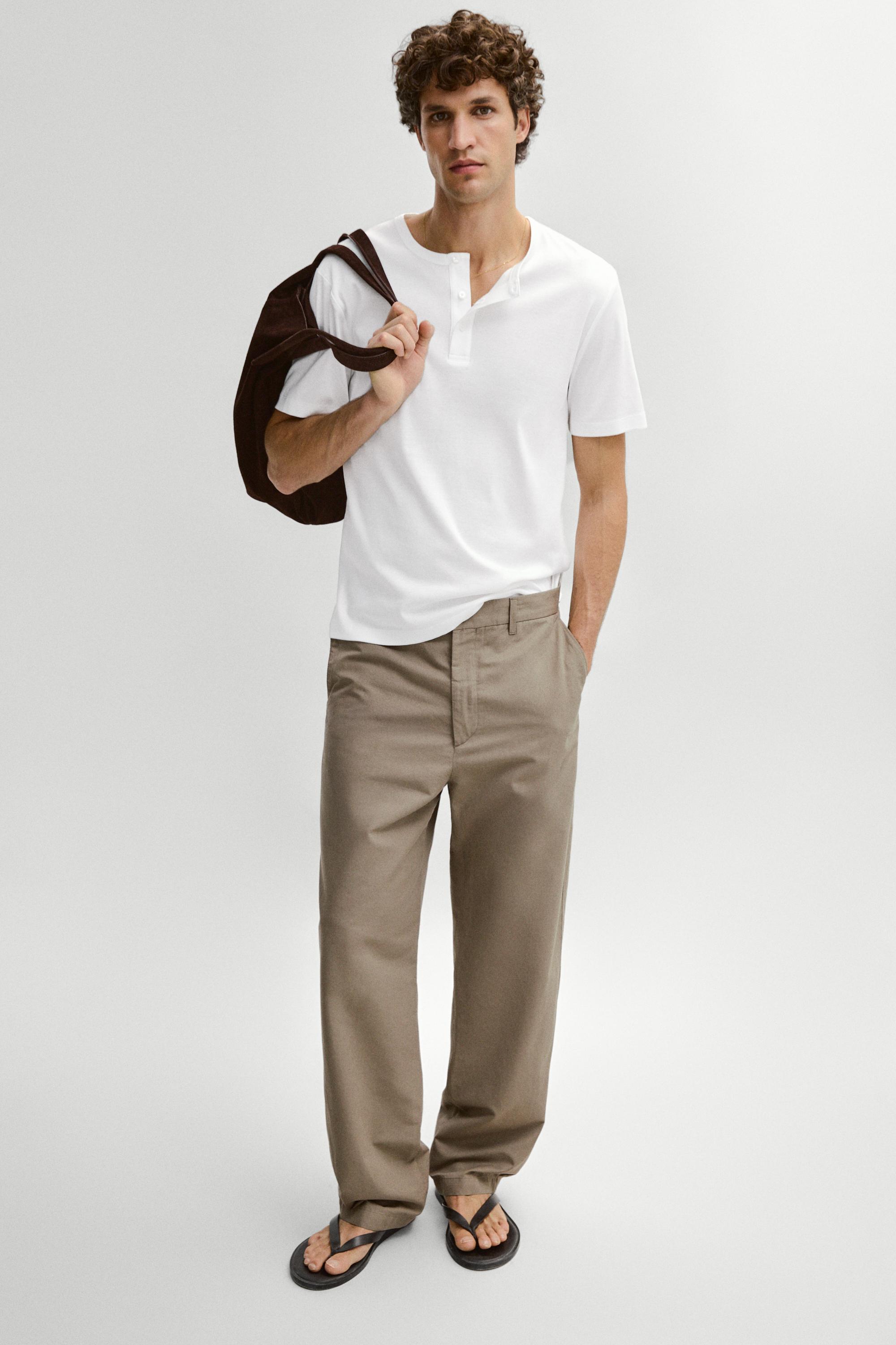 Cotton and linen barrel fit poplin trousers — GREEN