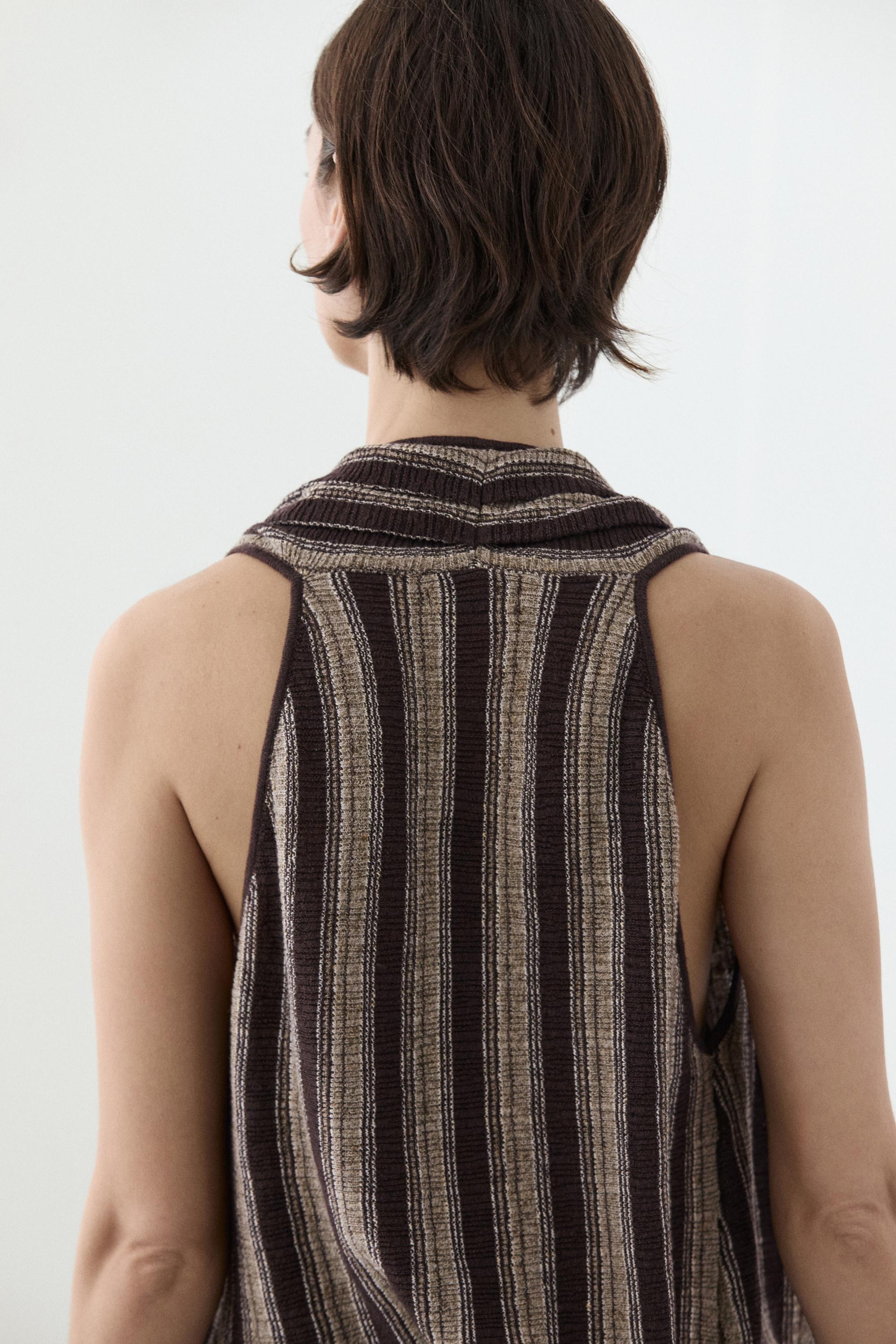 Surplice top with striped detail — BROWN