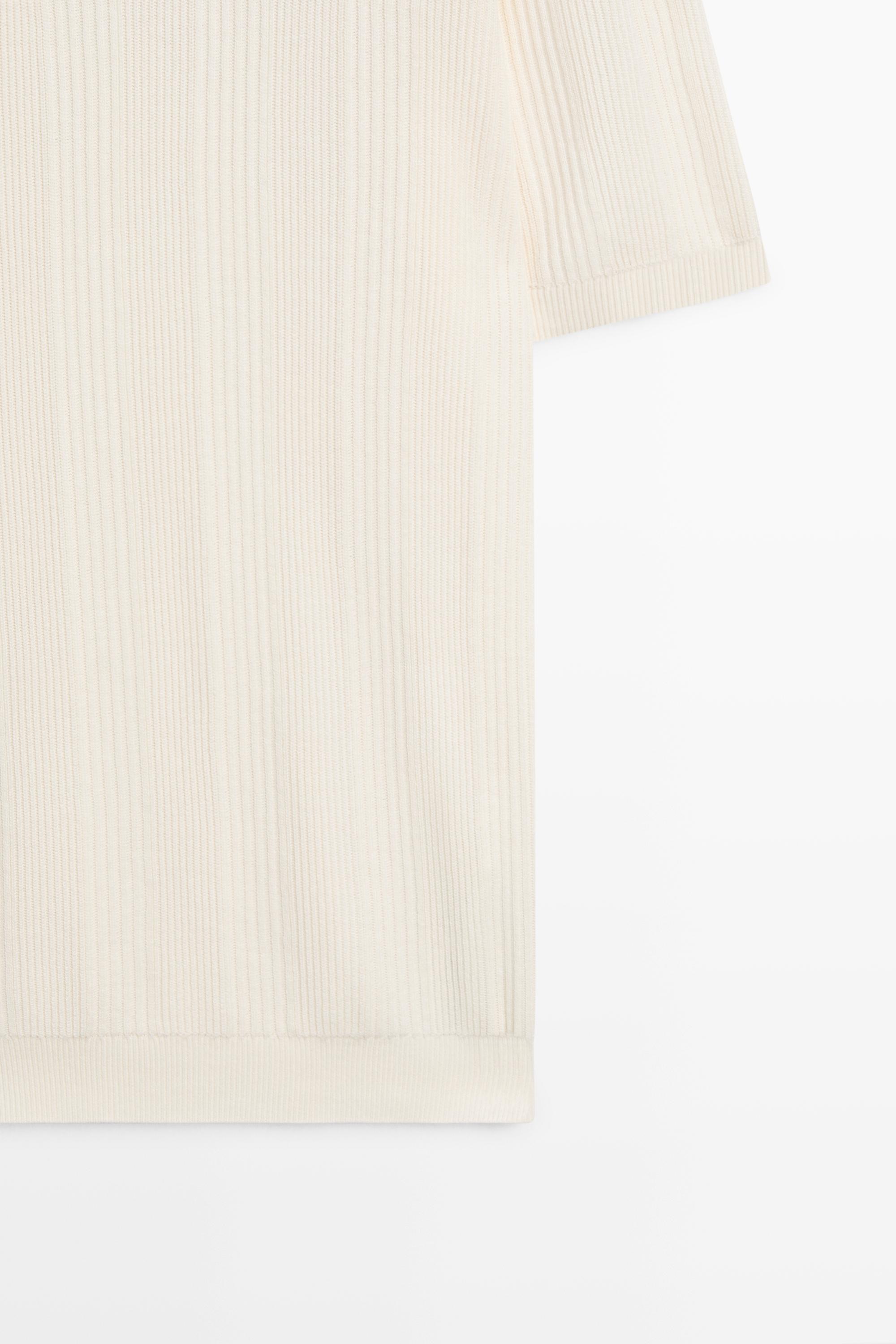 100% cotton textured striped knit polo shirt — CREAM