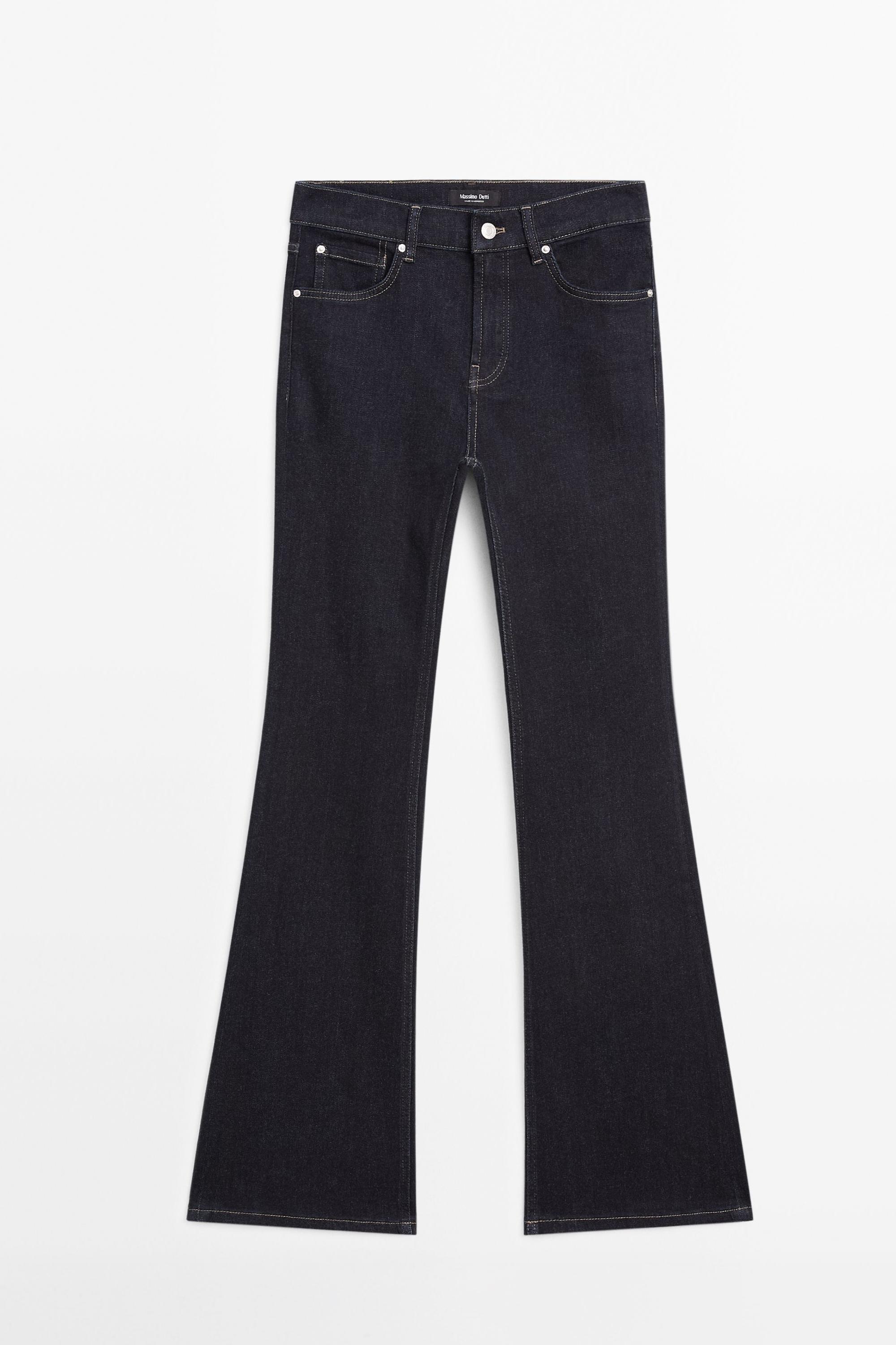 High waist bell bottom skinny jeans — DARK BLUE