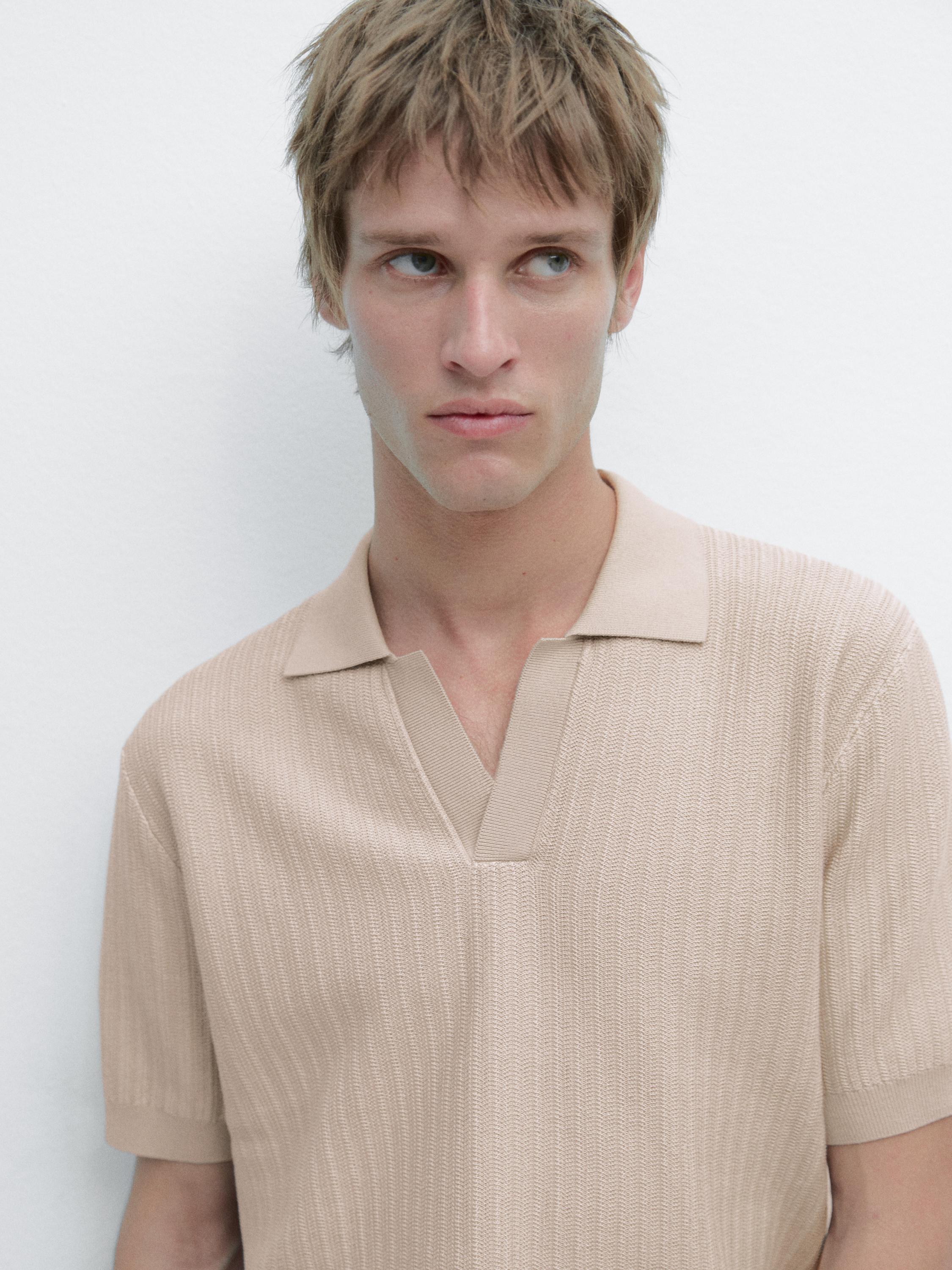 Jacquard knit polo sweater — BEIGE