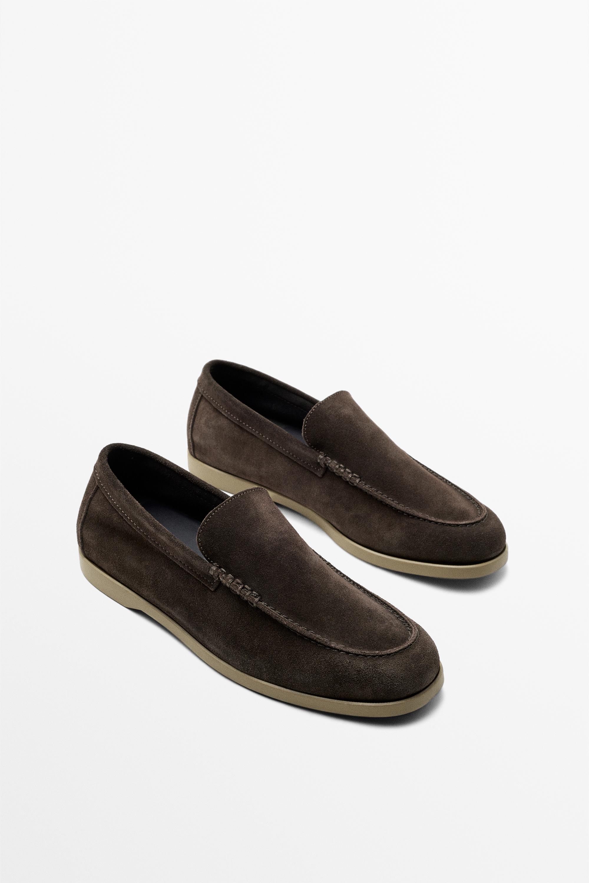 Soft split leather loafers — BROWN