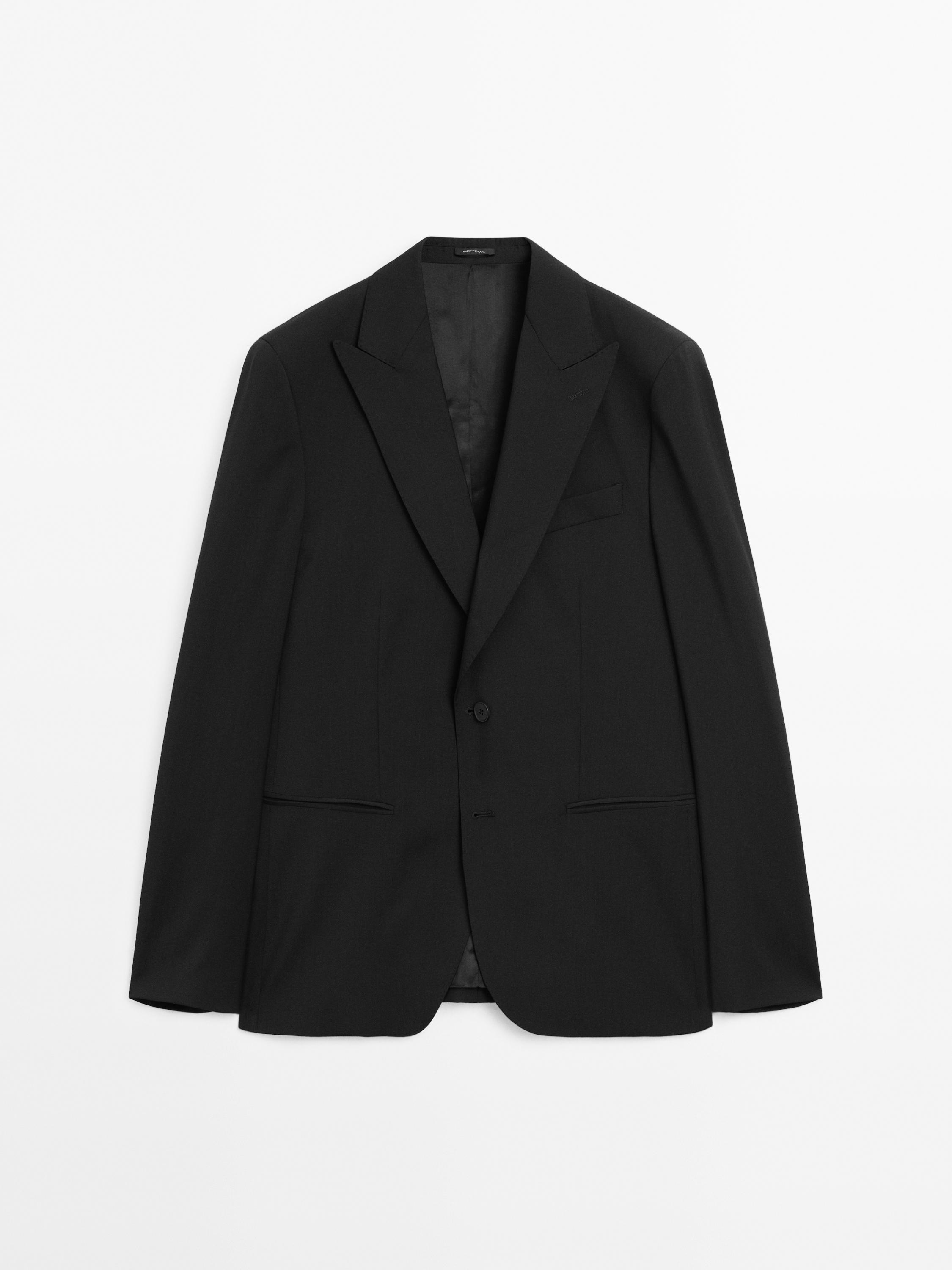 Plain 100% wool suit blazer — BLACK