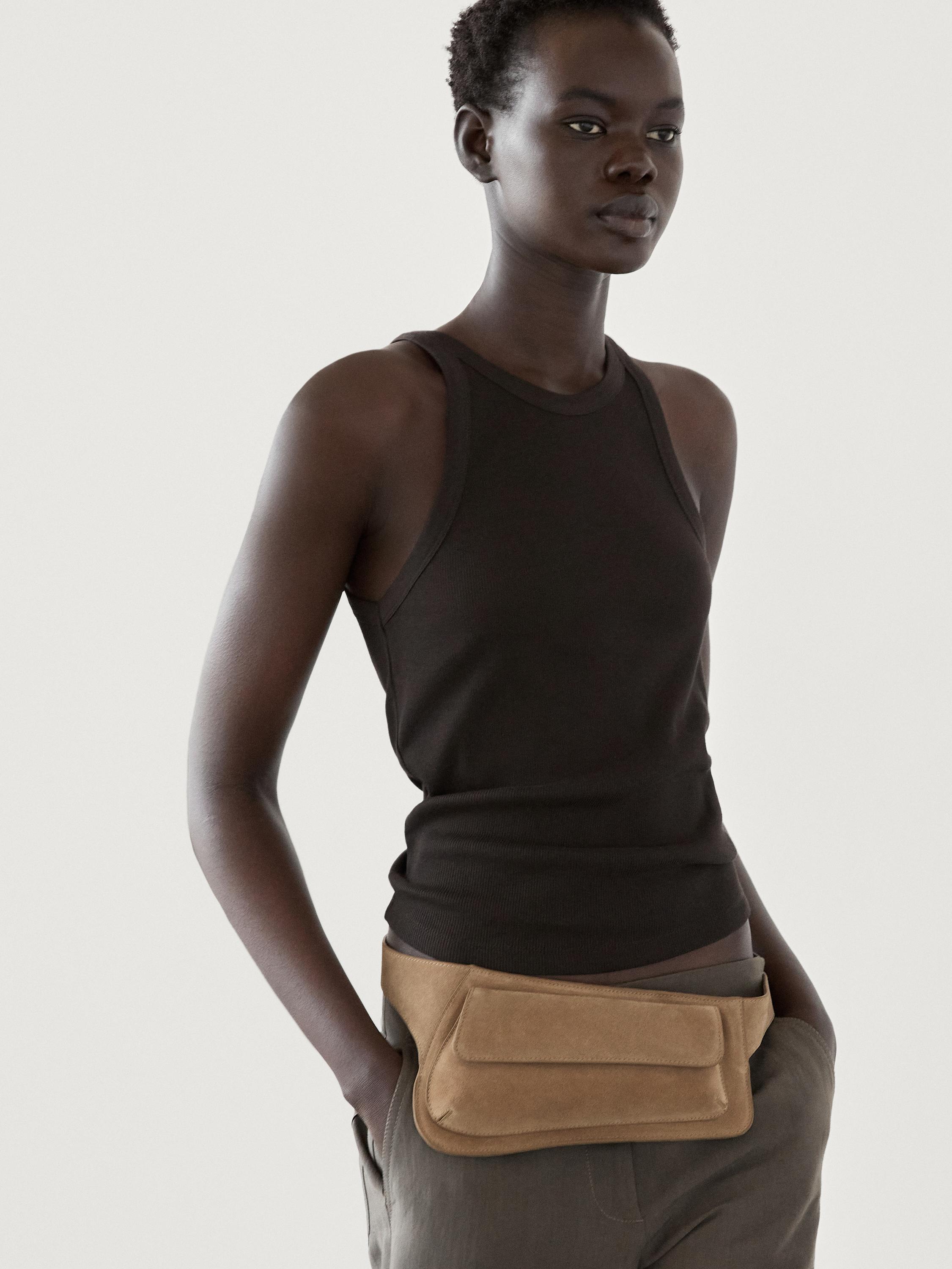 T-shirt bord-côte en coton sans manches