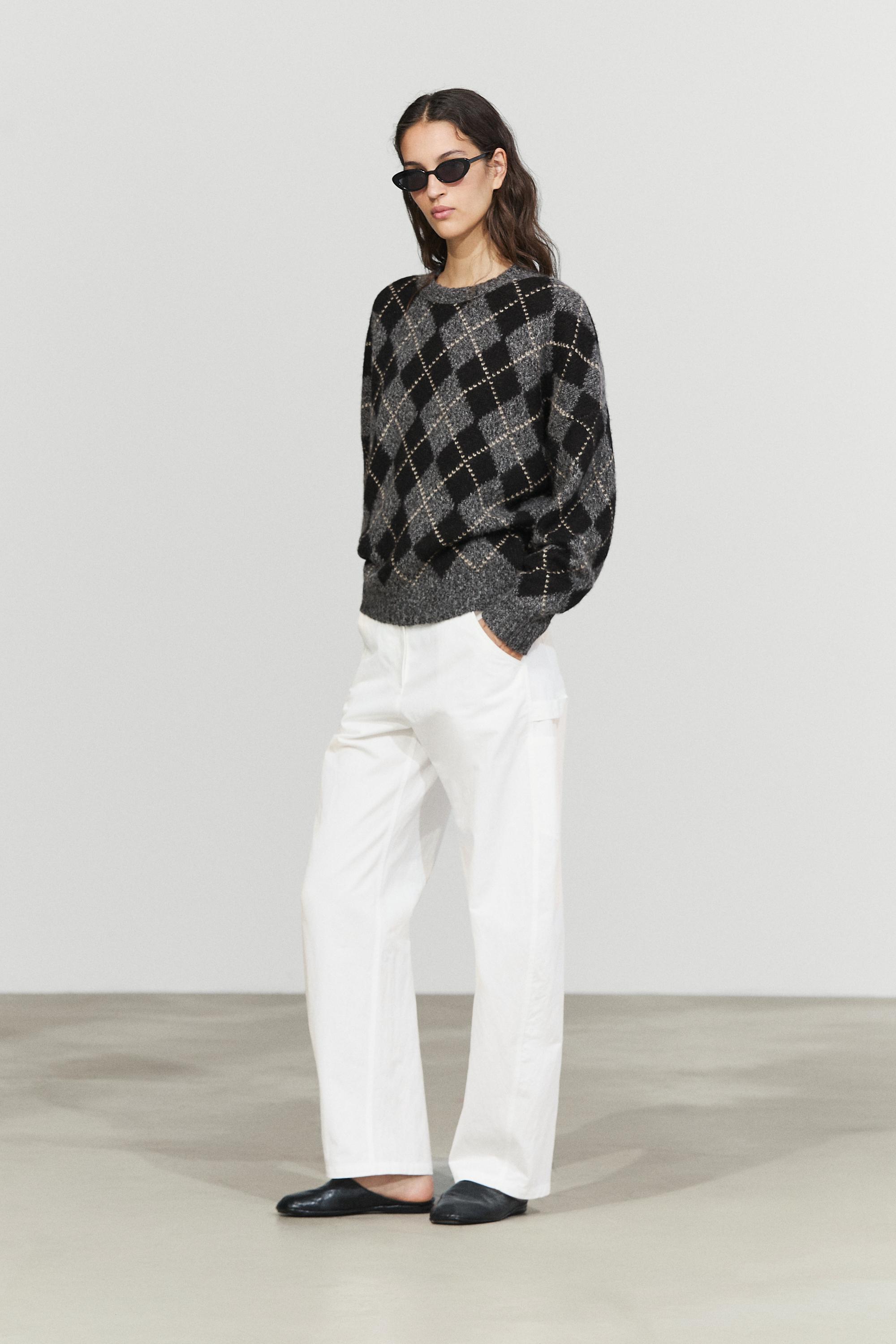 Argyle knit sweater with cashmere — GREY