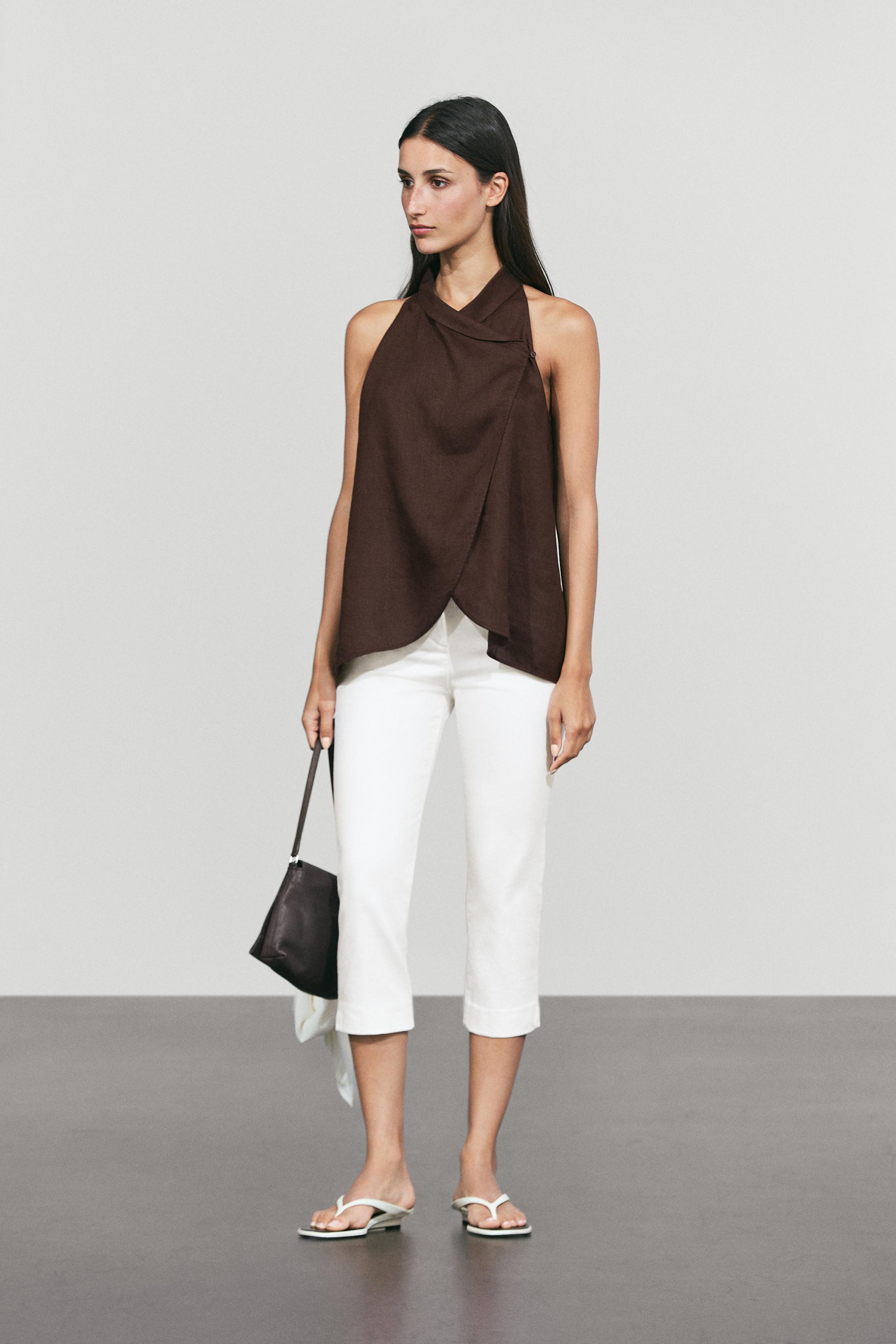 Massimo Dutti %100 keten dökümlü halter top görsel 5