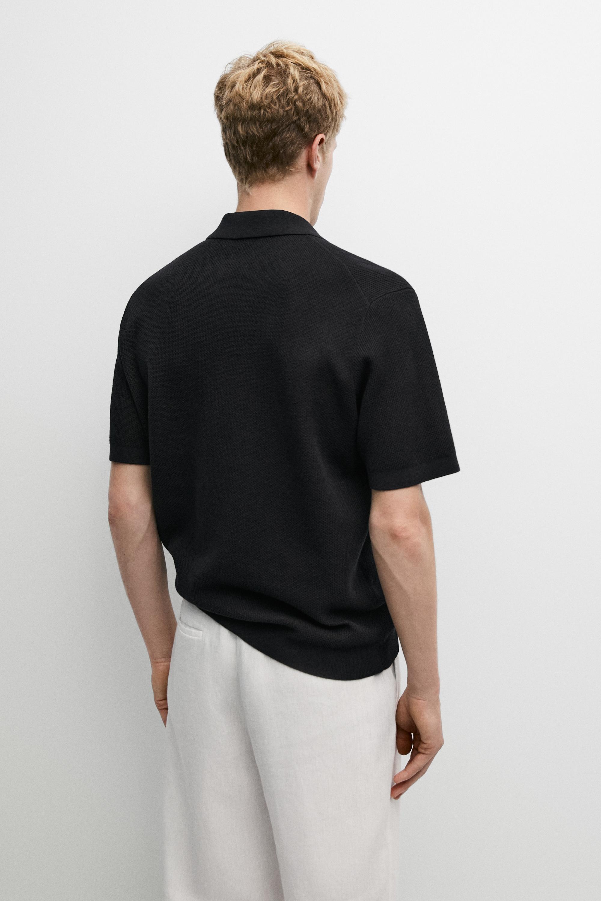 100% cotton textured contrast polo shirt — NAVY BLUE