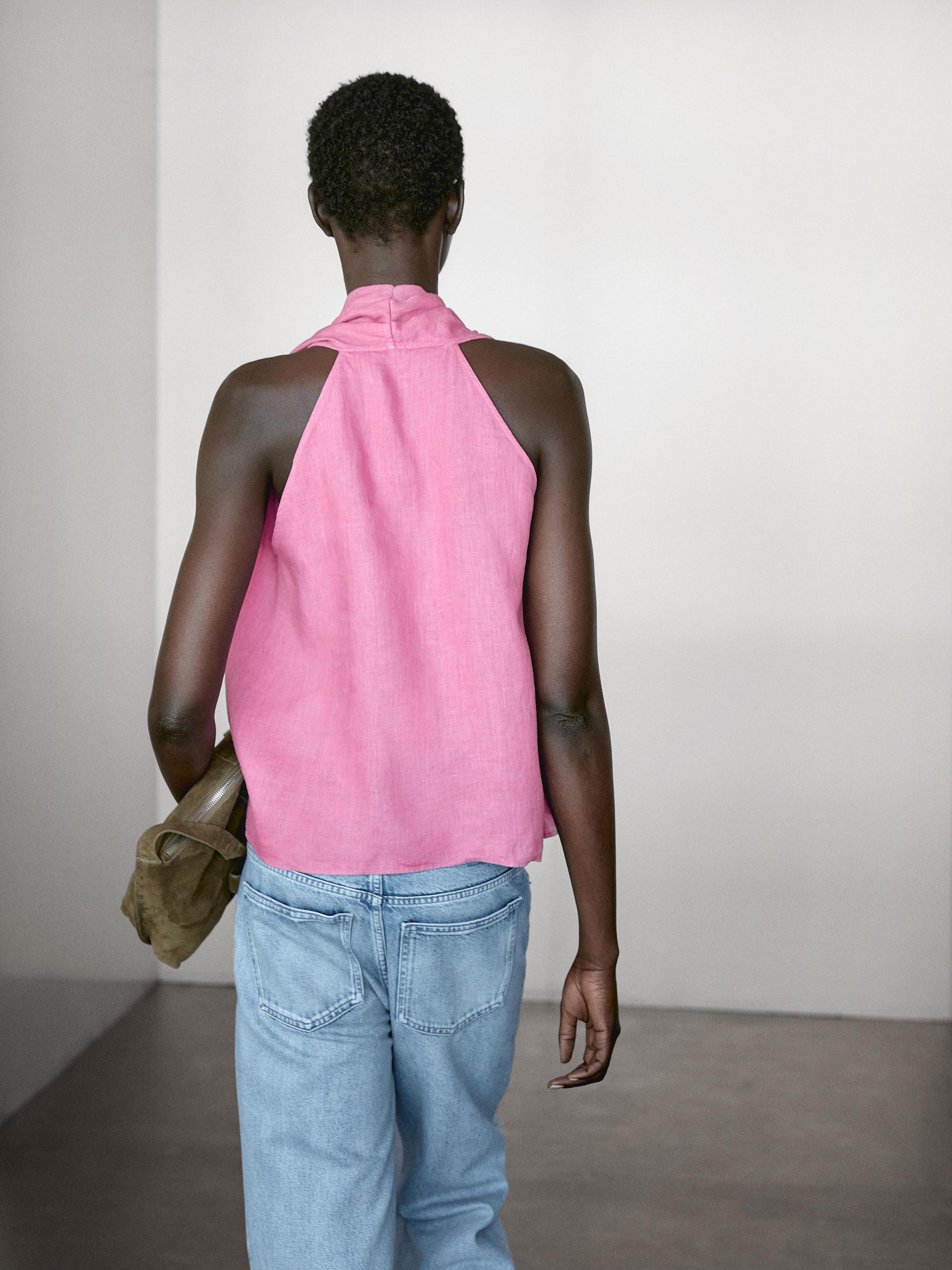 Linen crossover halter top