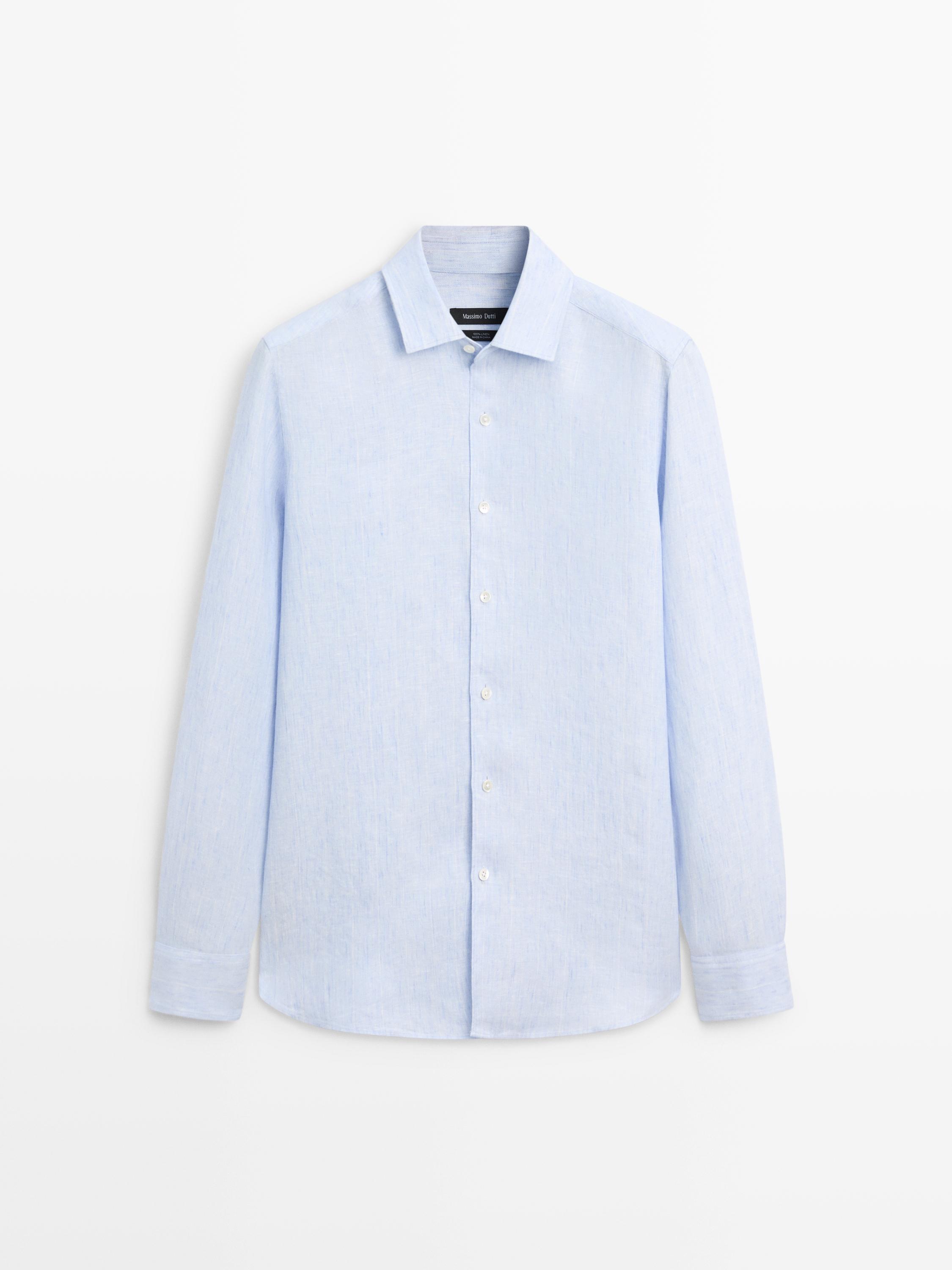 %100 keten çizgili gömlek