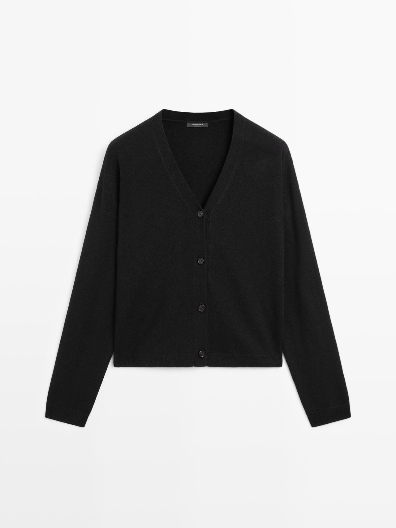 Massimo Dutti - Dames - Tricot Vest Met V-Hals Van Wolmix - Zwart - L