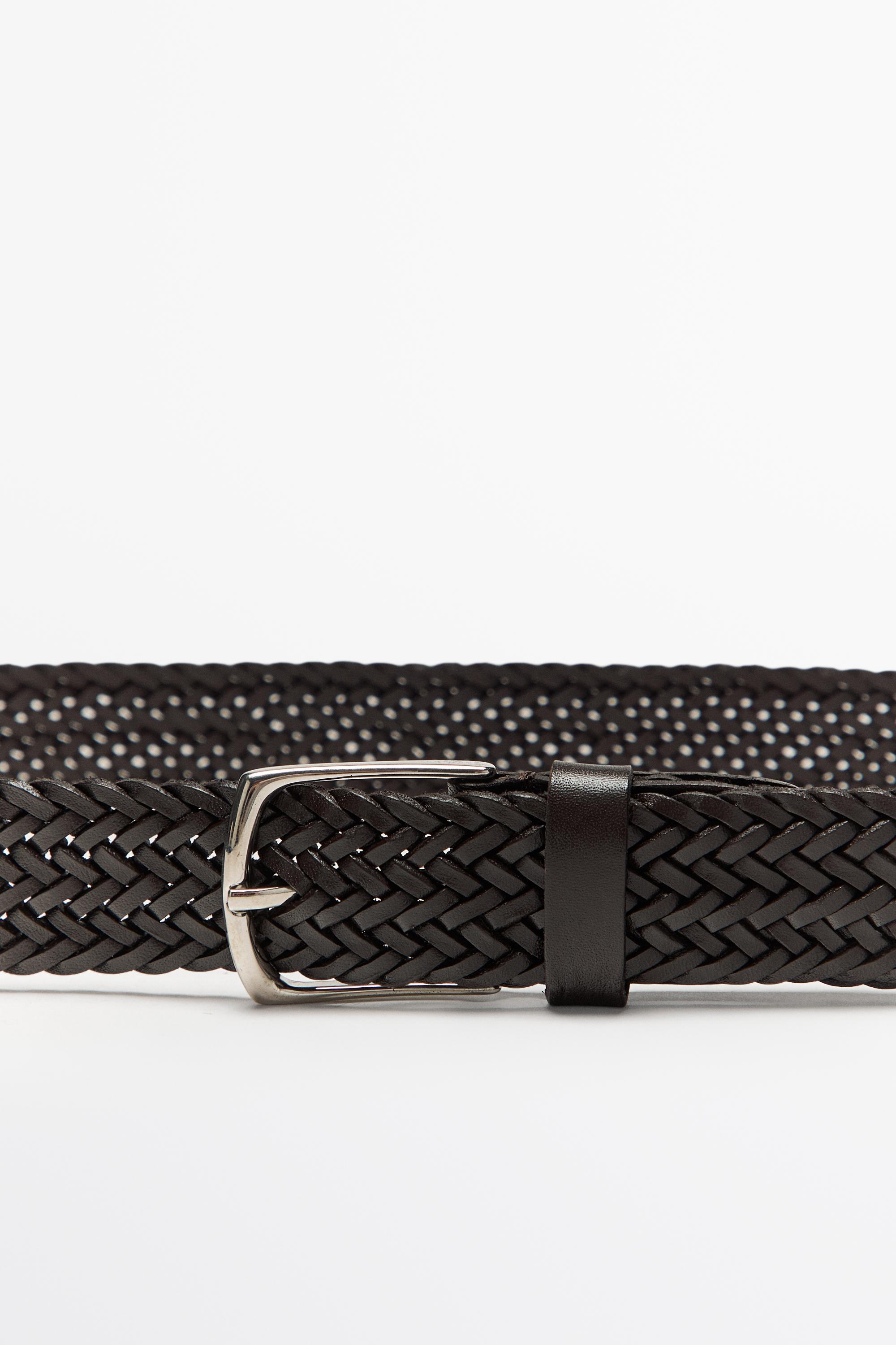 Braided nappa leather belt — BROWN