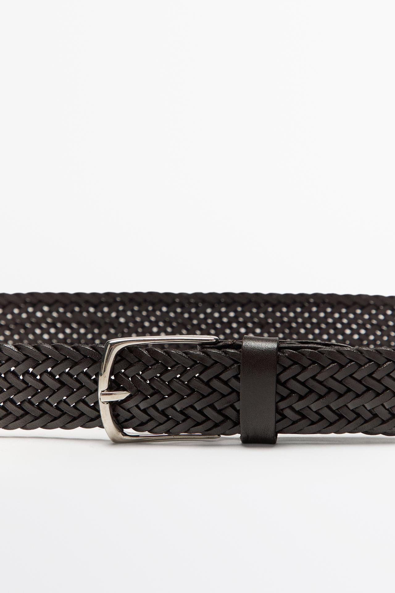 Braided nappa leather belt — BROWN