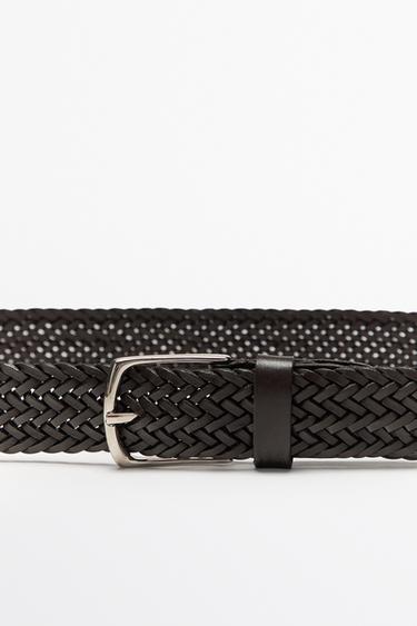 Braided nappa leather belt — BROWN 2