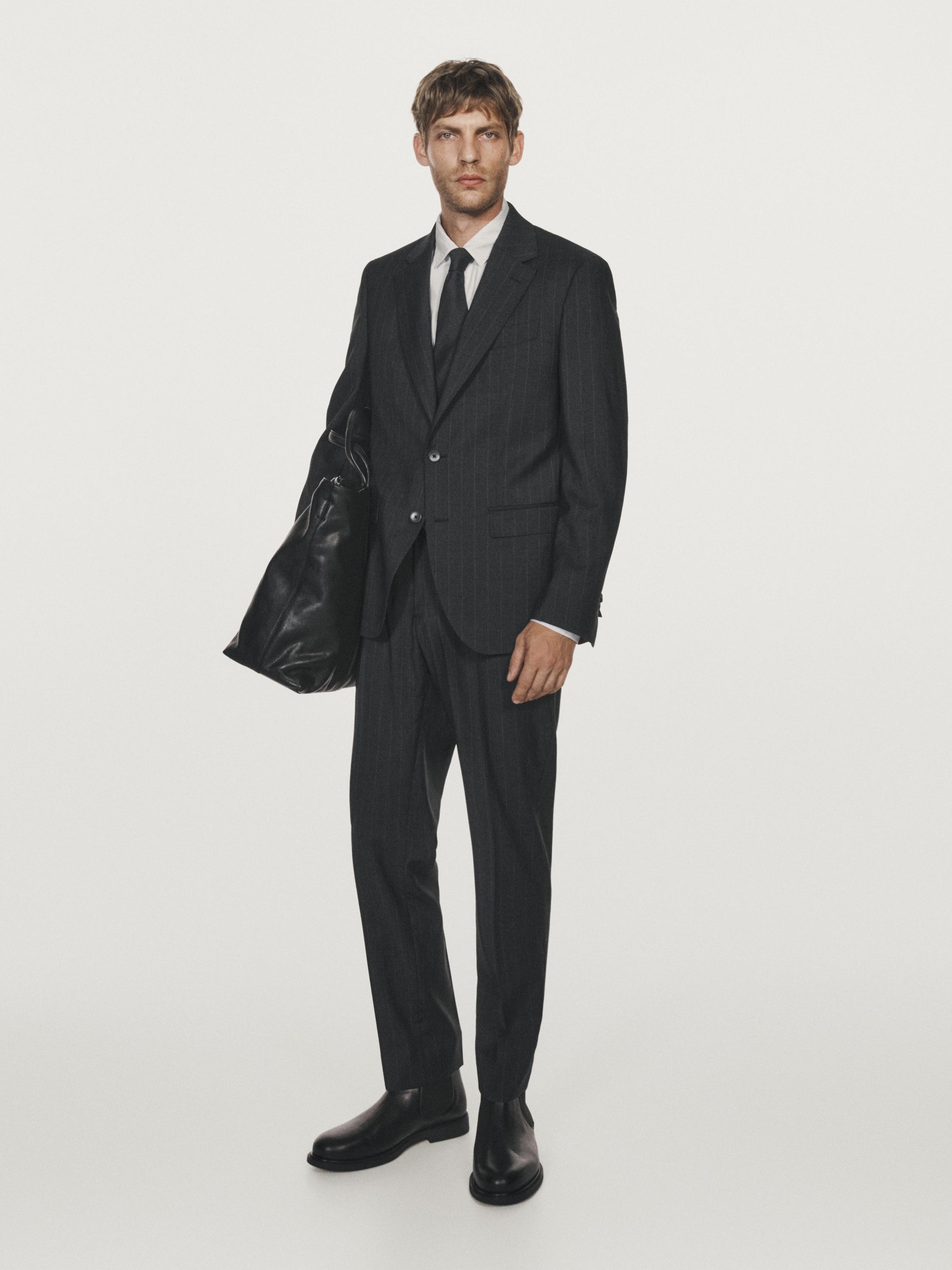 100% cool wool pinstripe suit blazer — GREY