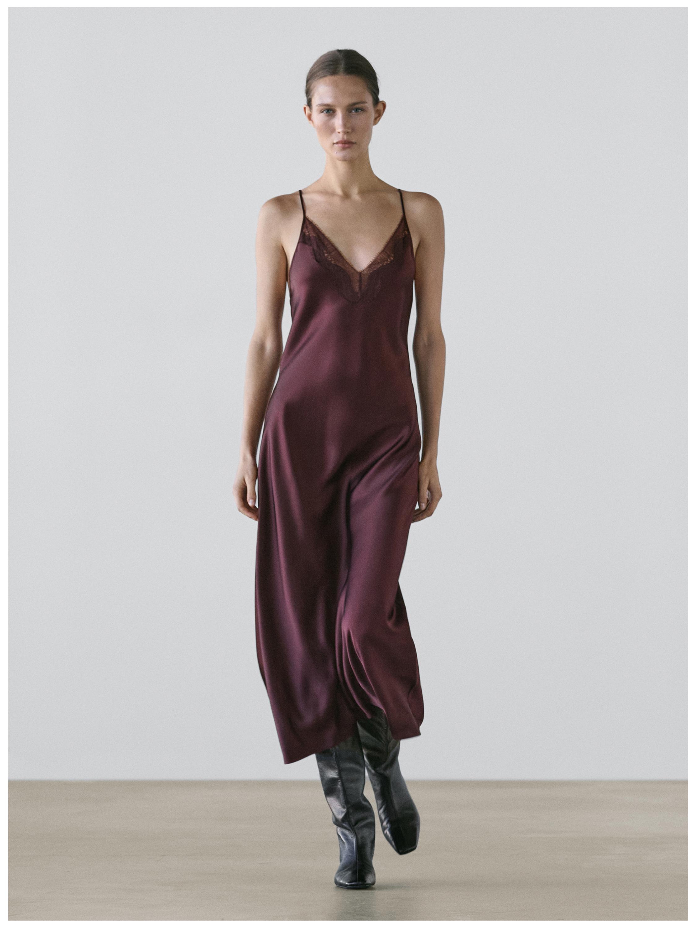 Flowing midi slip dress — BURGUNDY