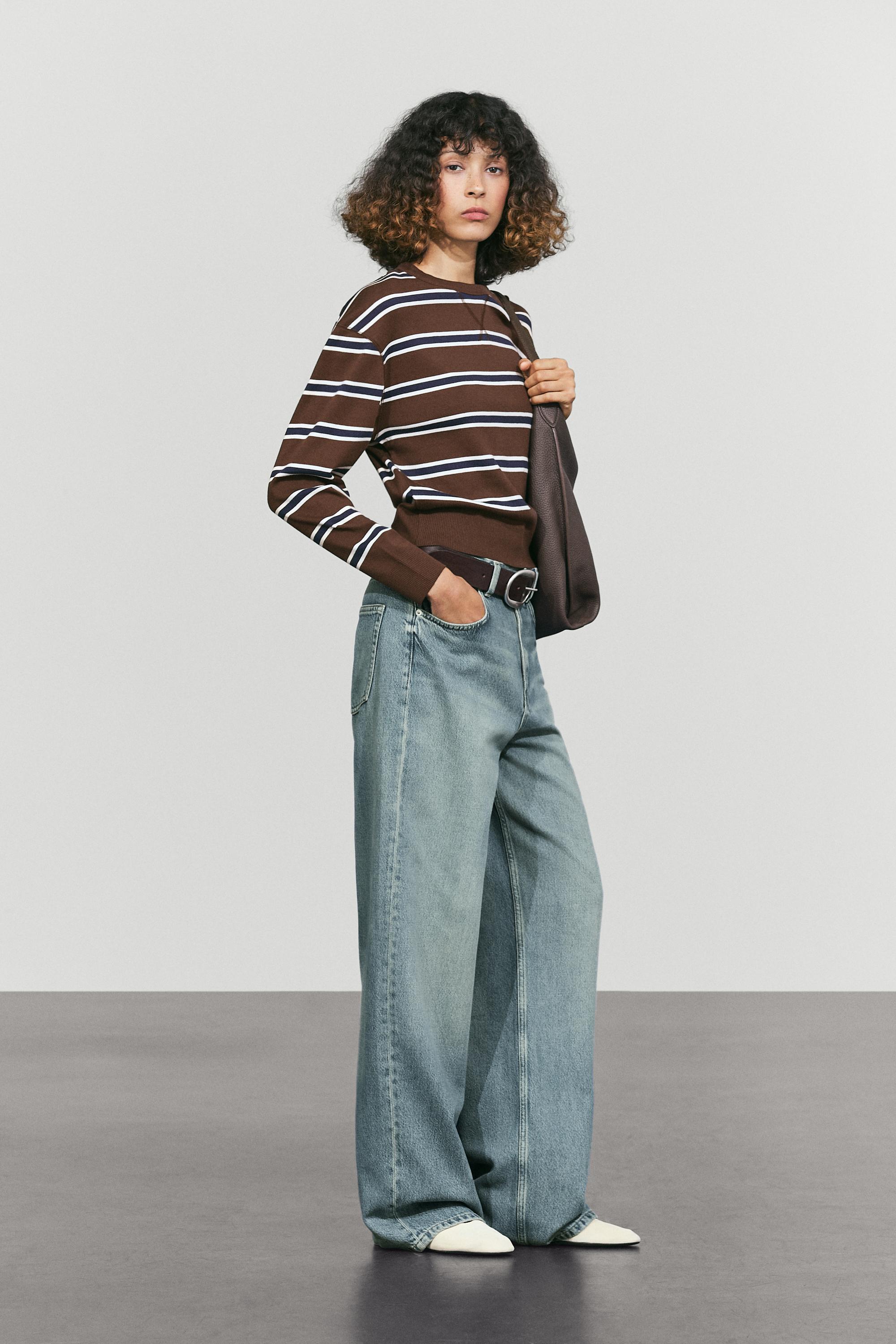 Striped interlock sweatshirt — BROWN