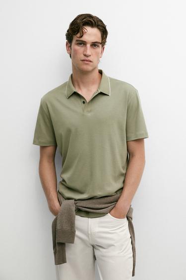 Short sleeve polo shirt with contrast detail — MARINE GREEN 3