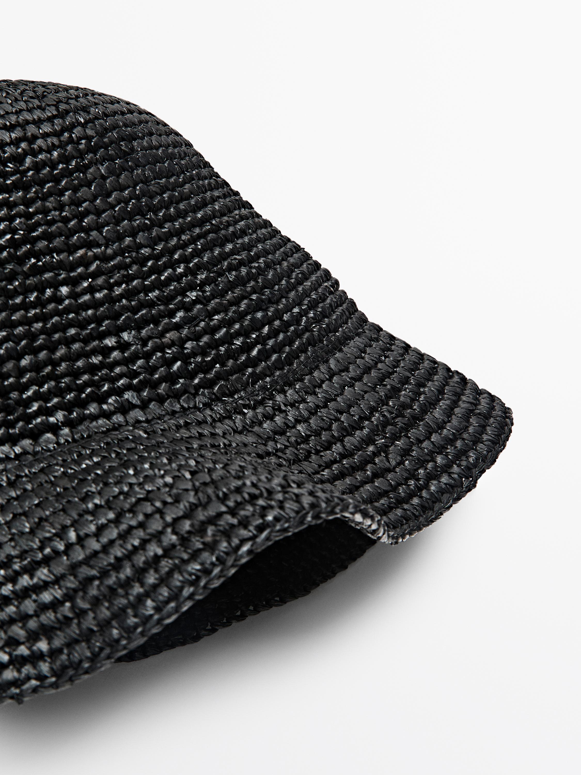 Raffia bucket hat — BLACK
