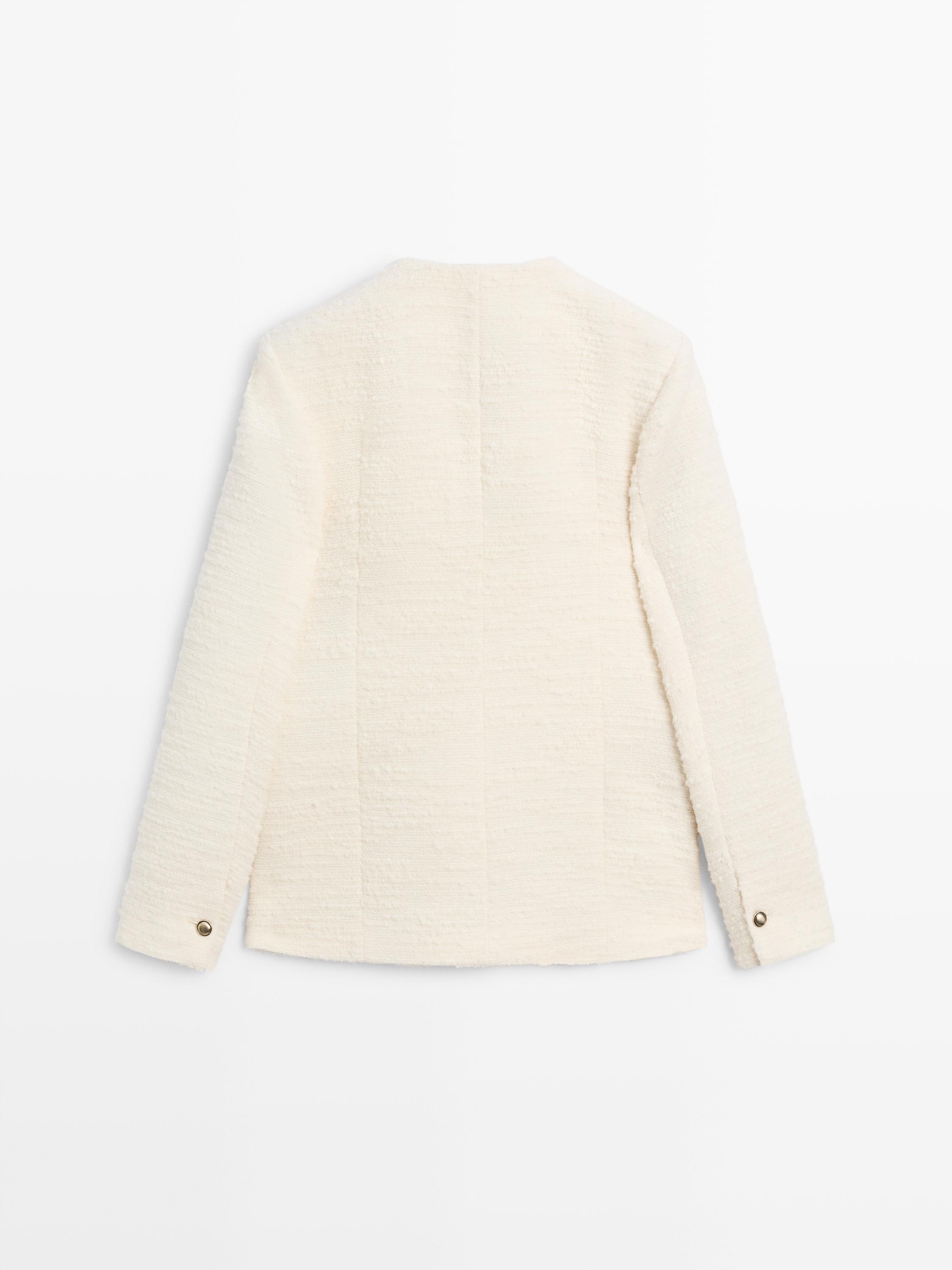 水鑽鈕扣紋理羊毛混紡外套