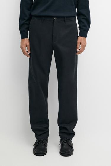 Cotton blend slim fit pants — NAVY BLUE 3