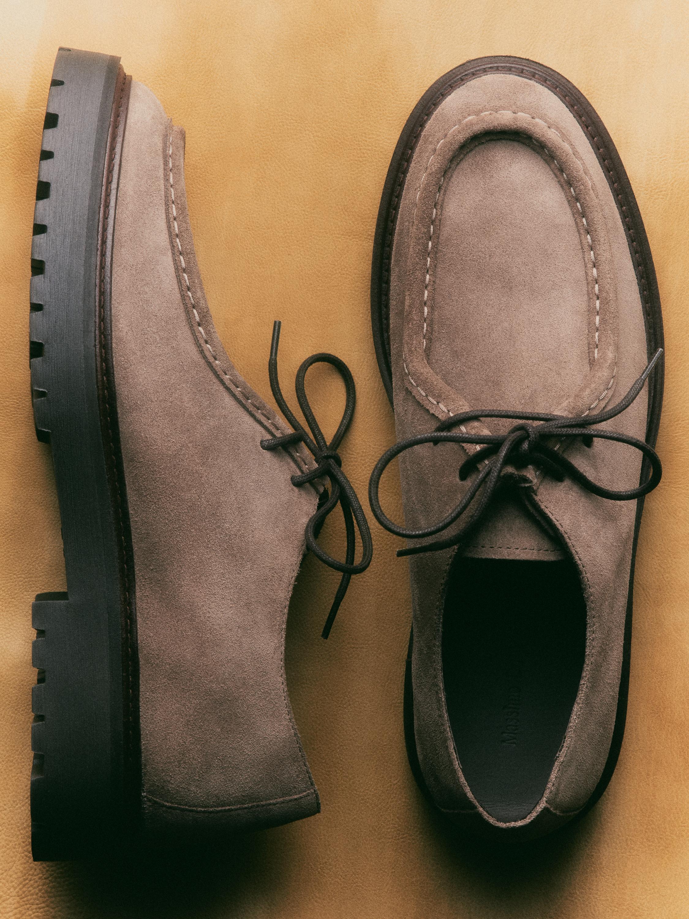 Moc toe split suede shoes — TAUPE