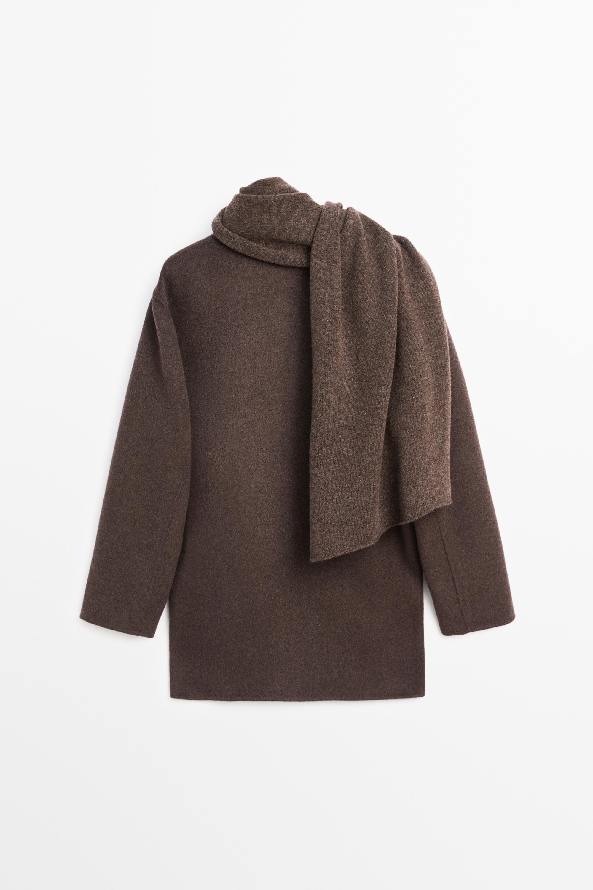 Wool-blend coat with scarf detail — BROWN