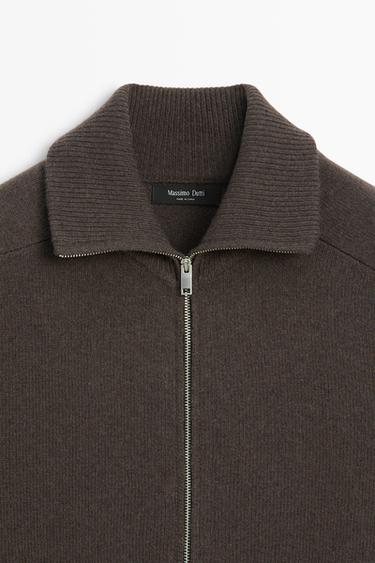 Wool blend zip-up knit cardigan — BROWN 9