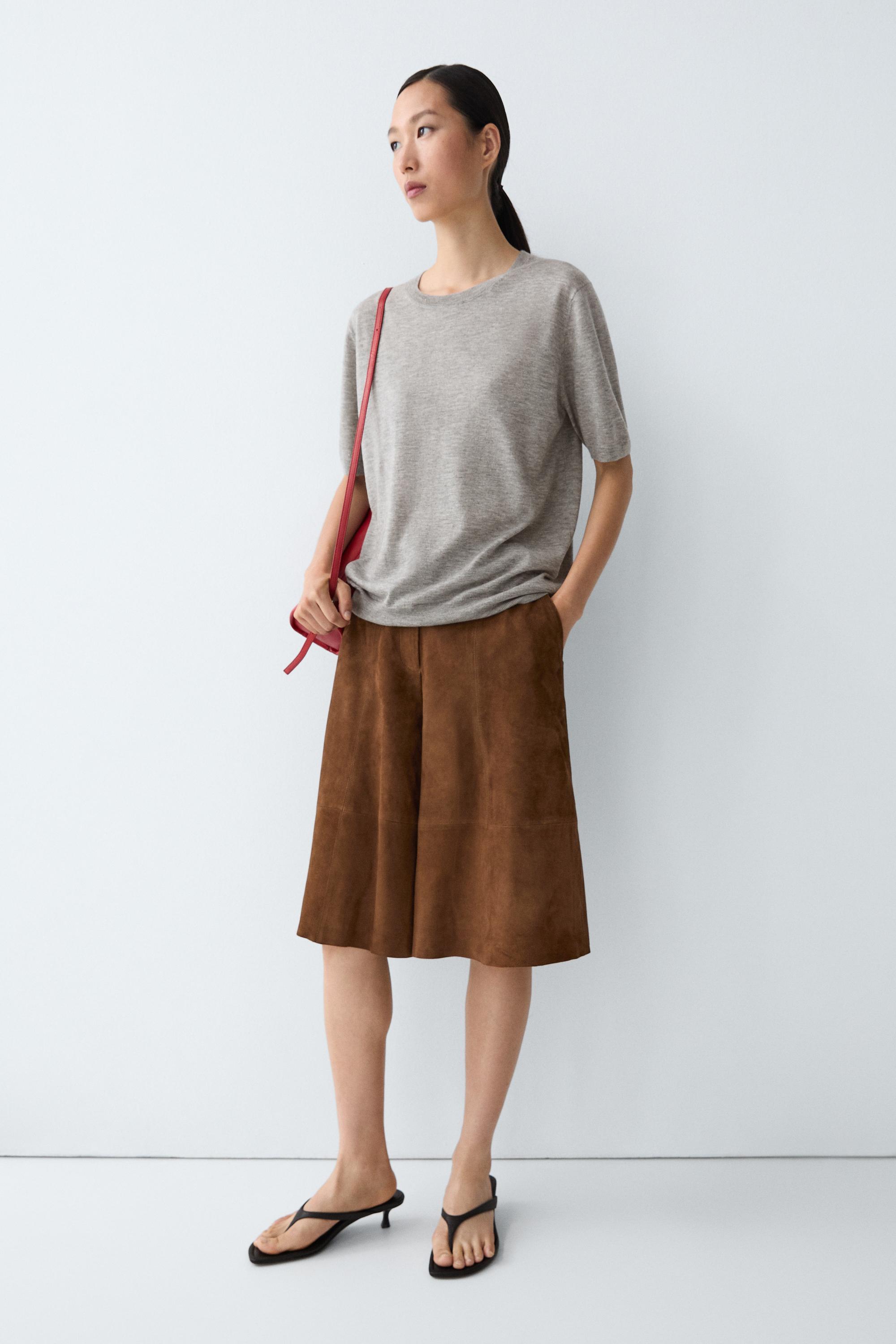 Short-sleeve fine-knit sweater — GREY MARL