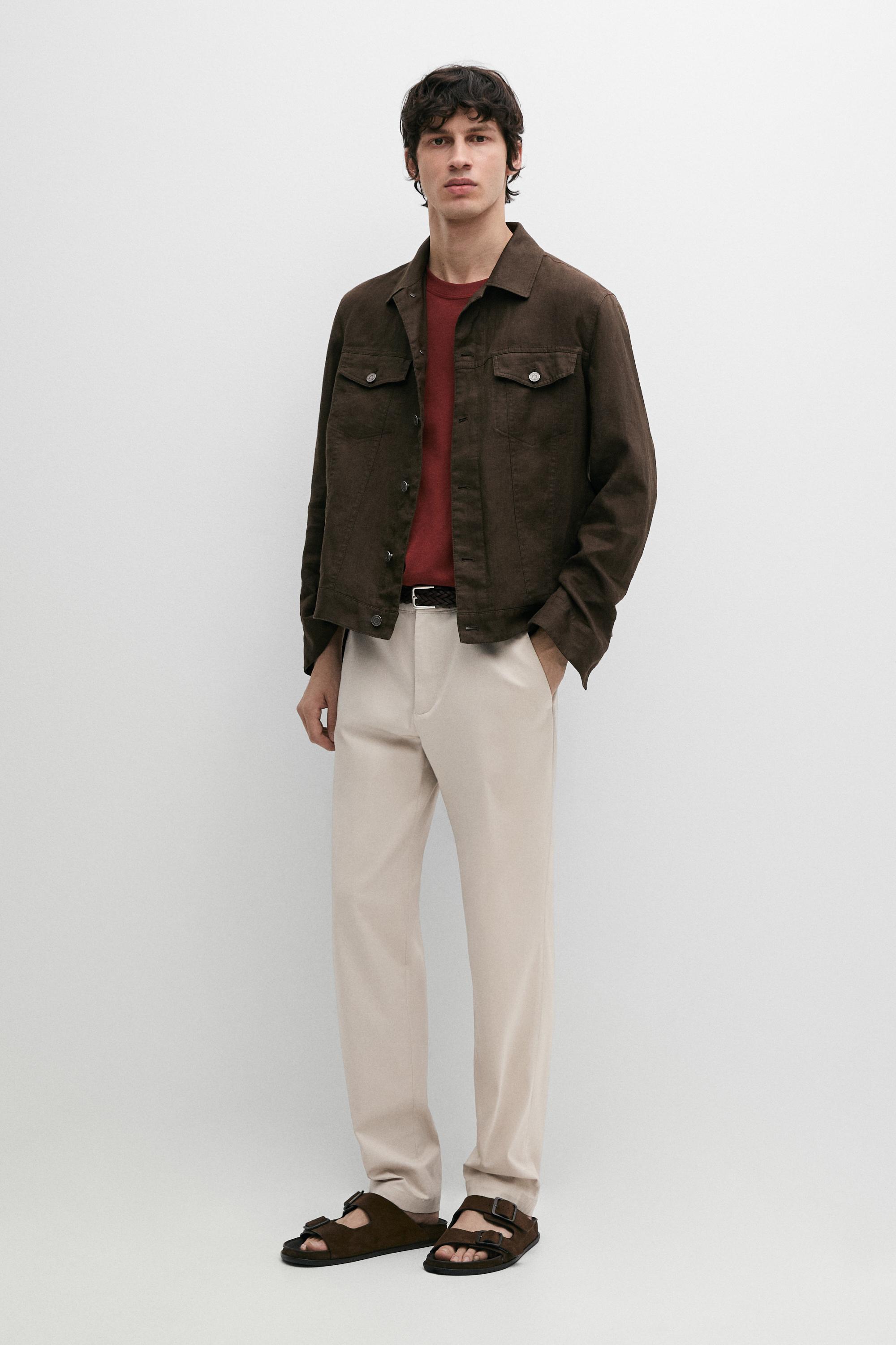 Cotton blend slim fit pants — BEIGE