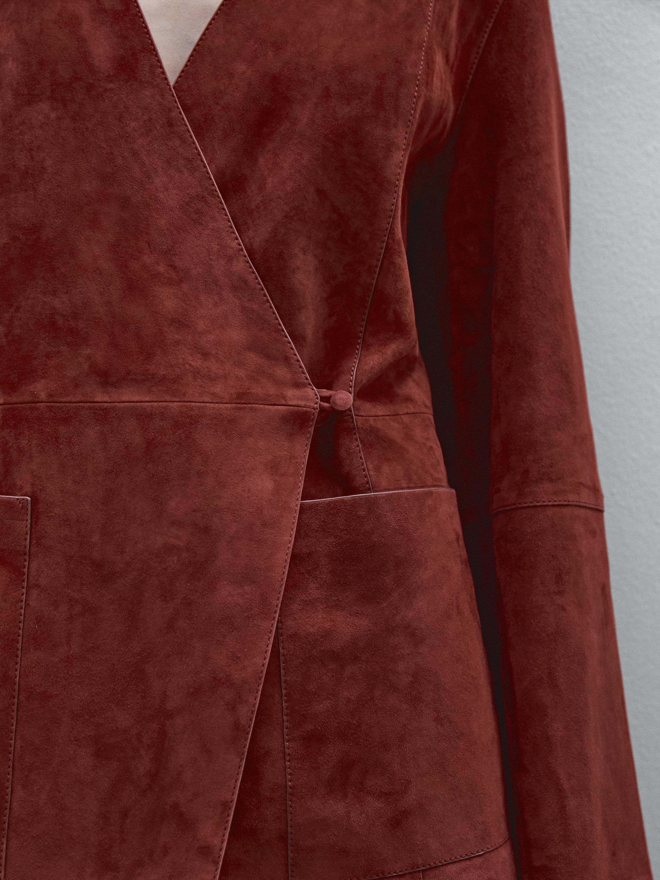 Crossover suede leather kimono