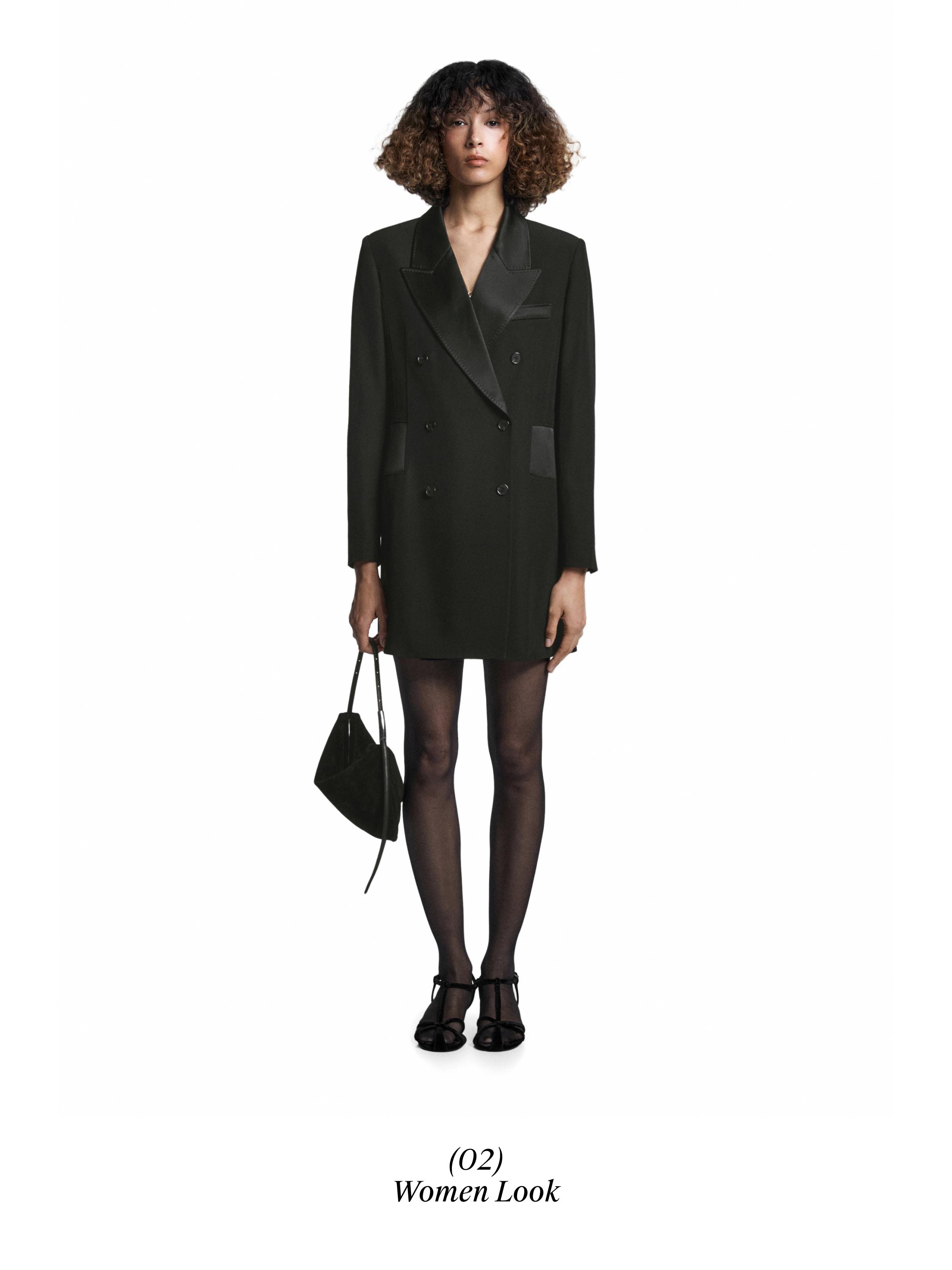 Blazer-style dress with satin detail — BLACK