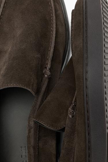 Split suede leather loafer — BROWN 4