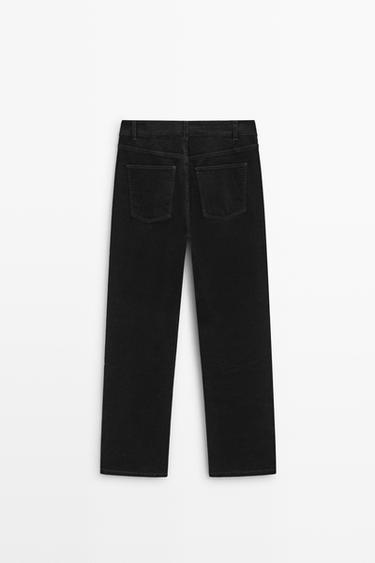Mid-waist slim straight needlecord pants — BLACK 6