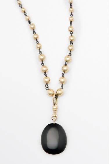 Beaded chain necklace with onyx piece — GOLDEN 3