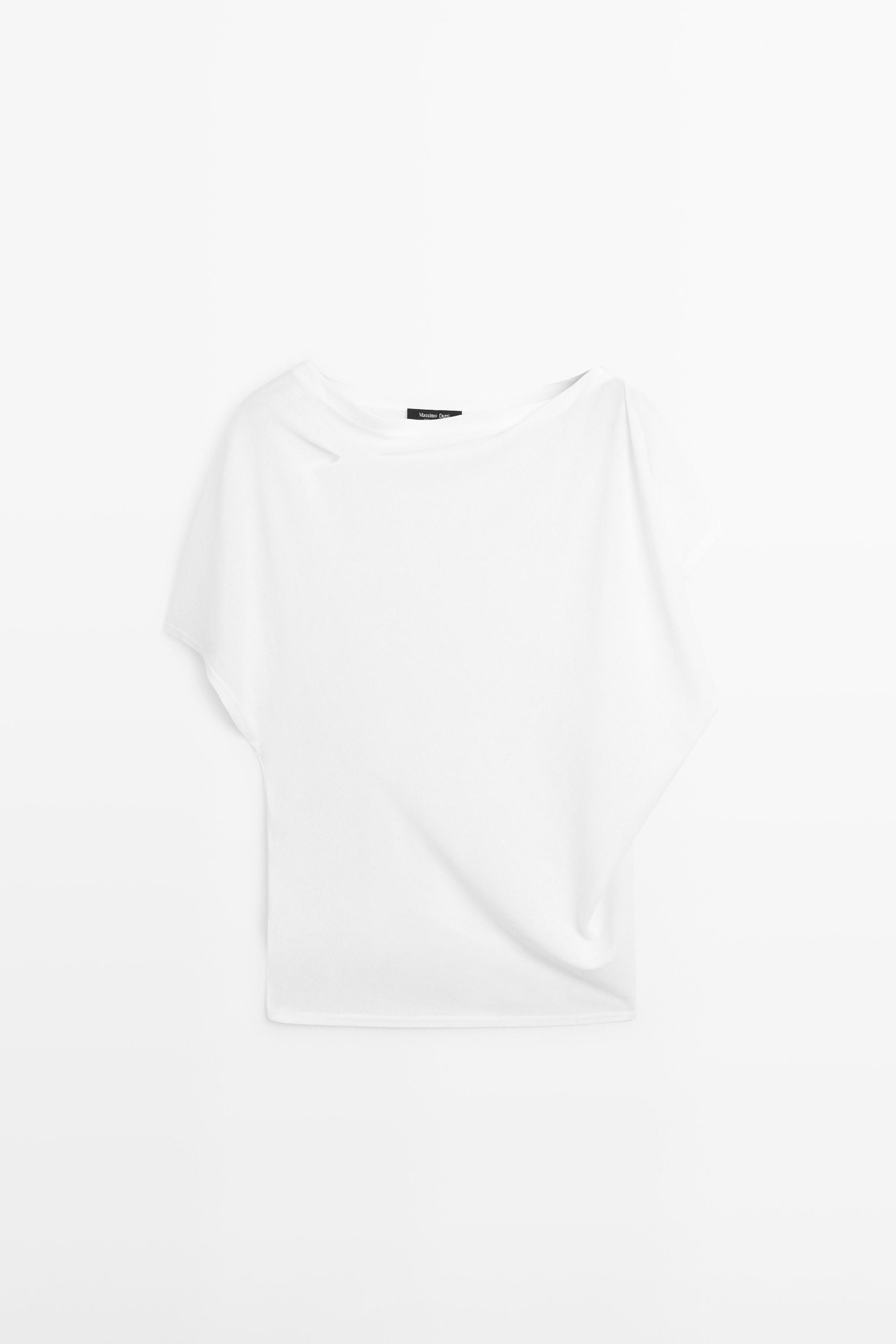 Flowing short sleeve crepe-effect T-shirt